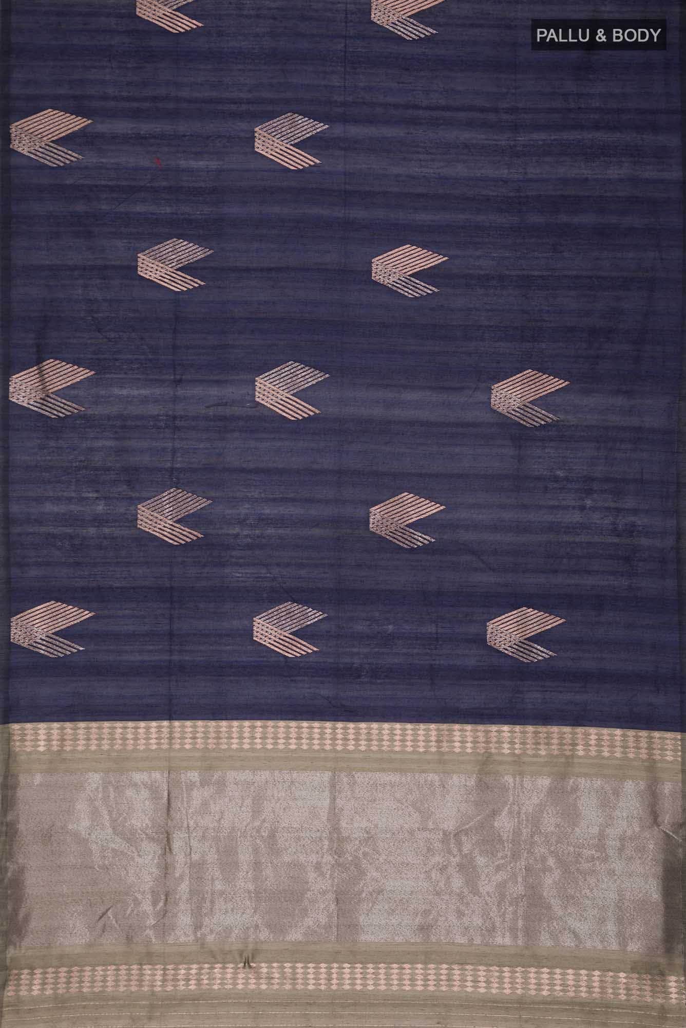 Blue Tussar Silk Saree with contrast pallu