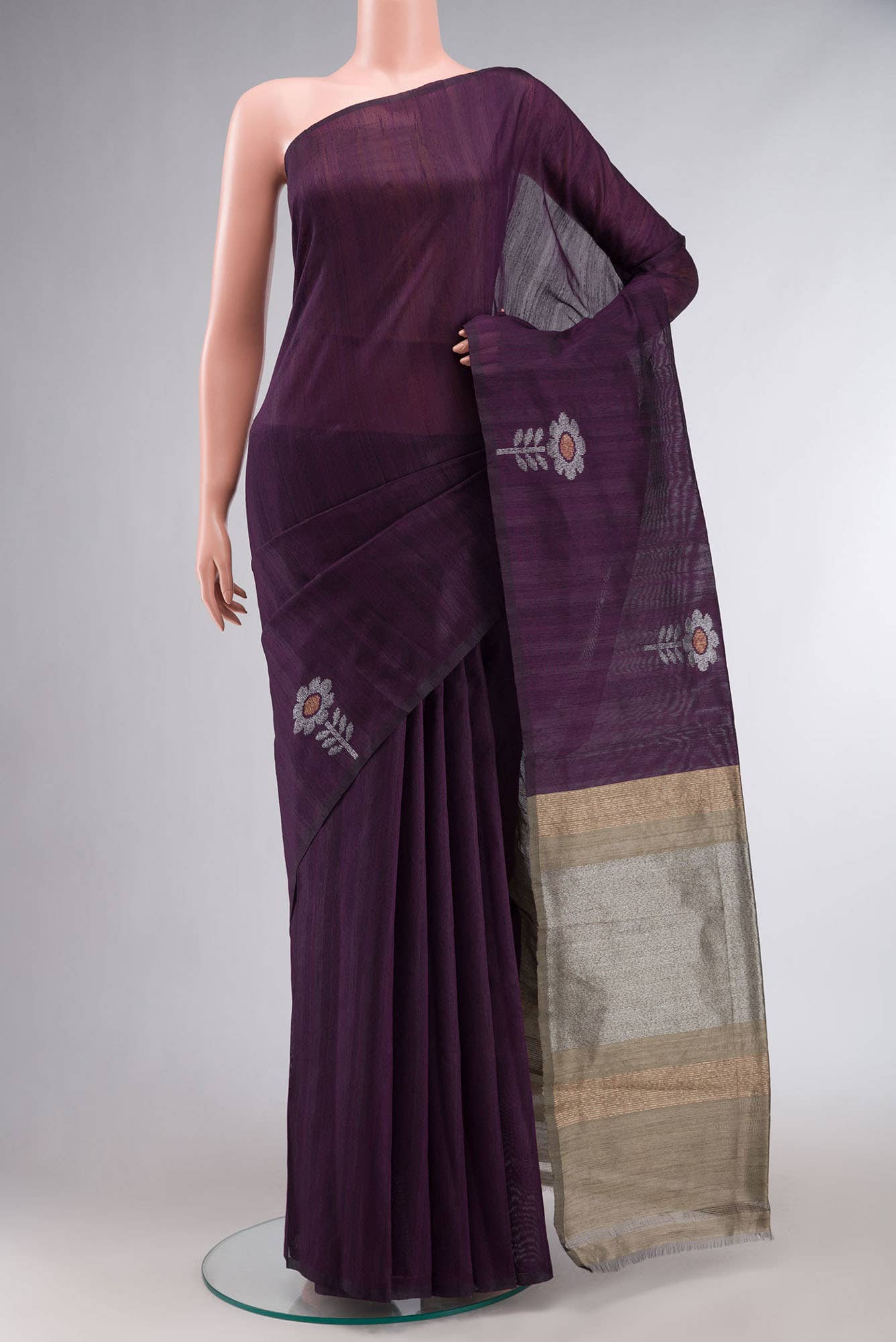 Burgundy Tussar Borderless Silk Saree