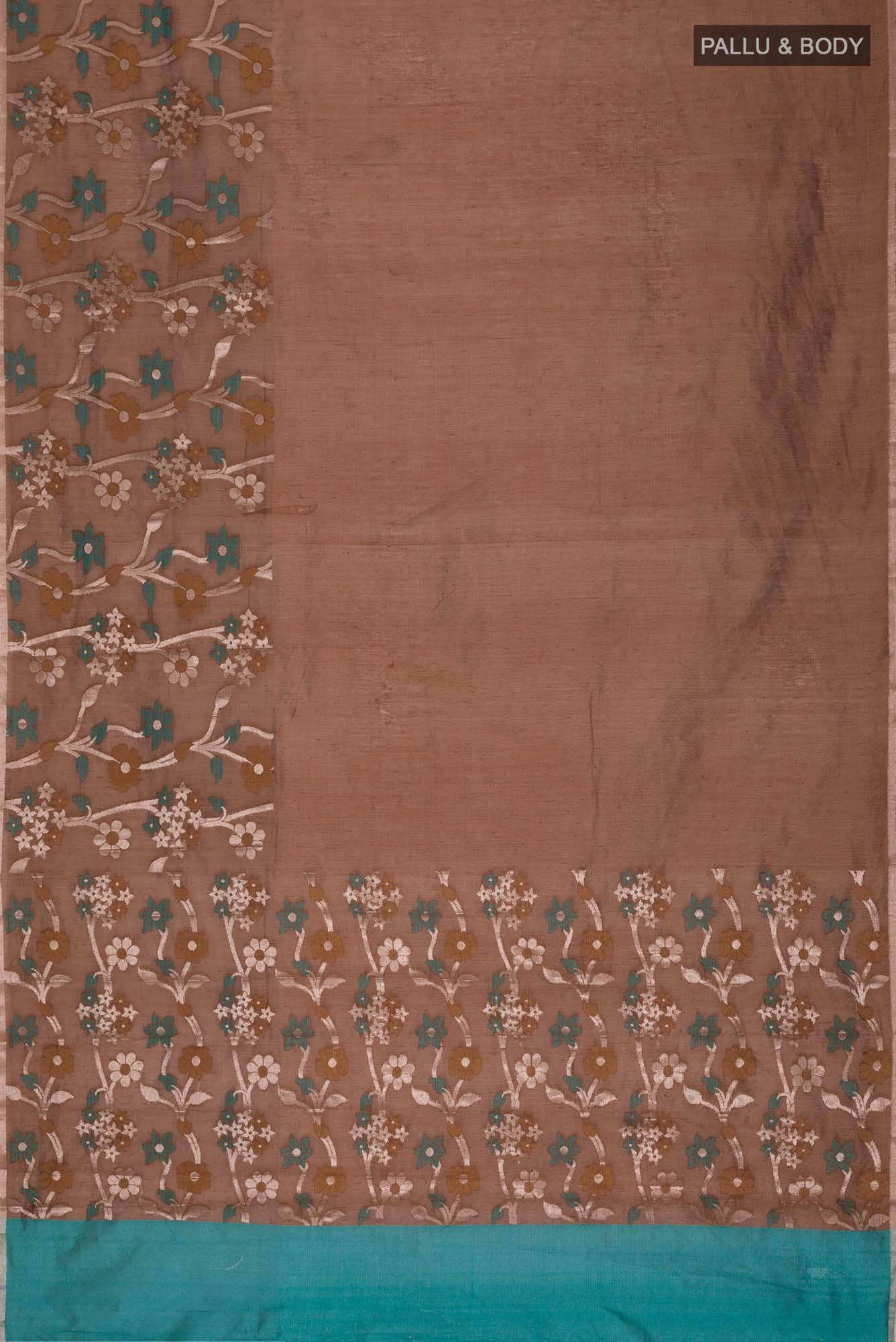 Brown Silk Cotton Saree with floral border