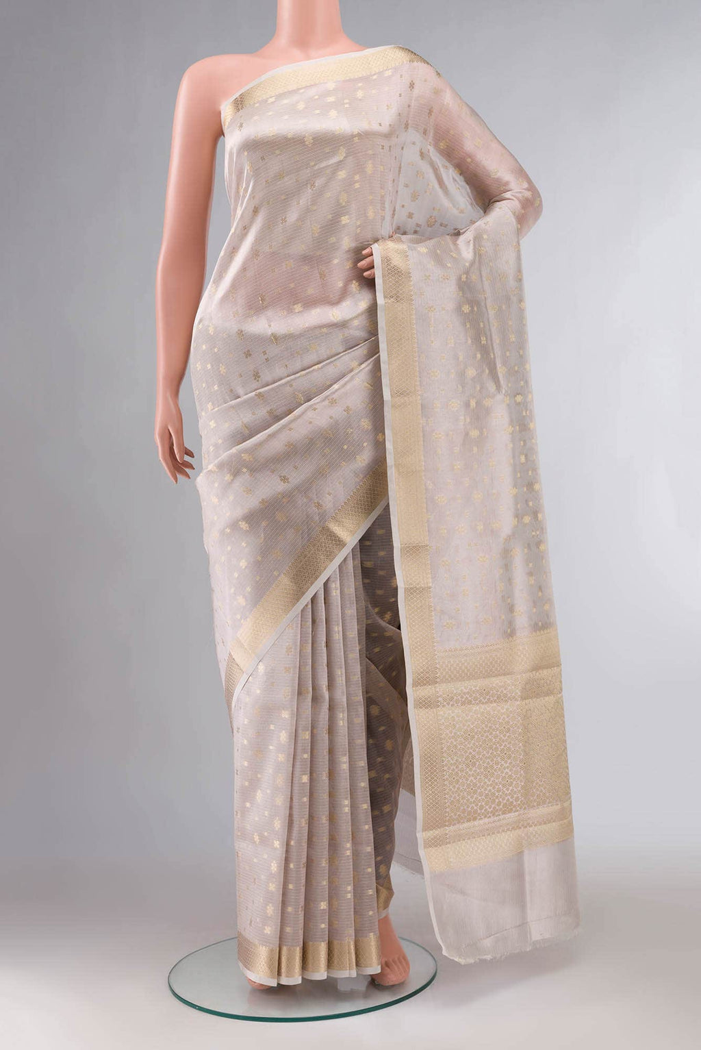 Beige Blended Tissue Silk Saree