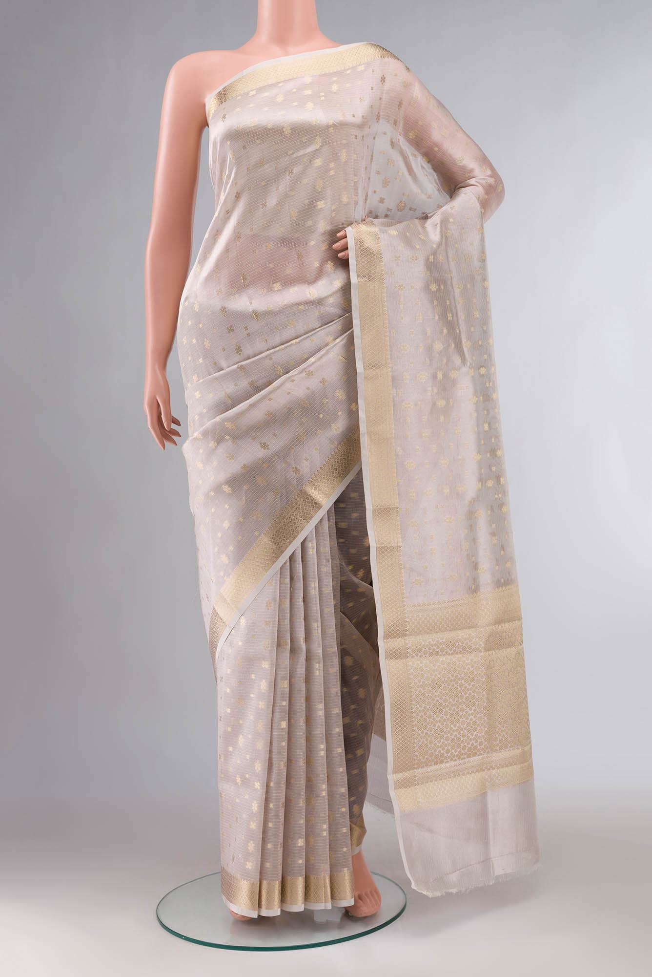 Beige Blended Tissue Silk Saree