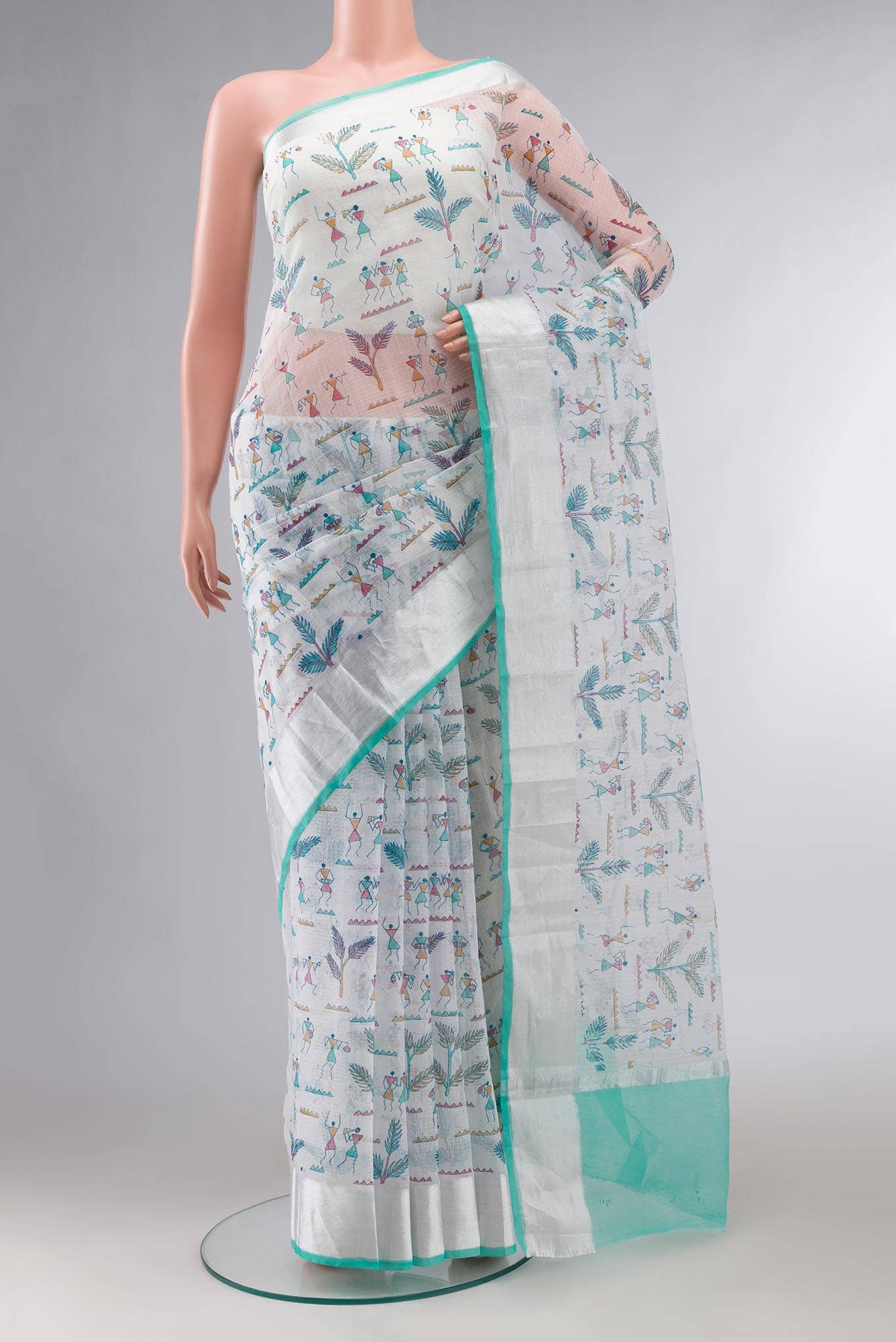 White Kota Cotton Saree with zari border