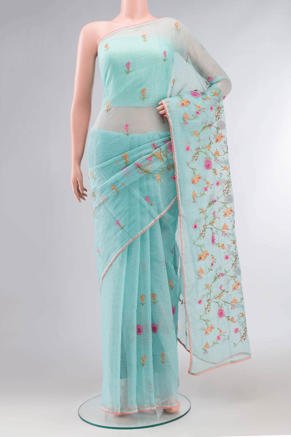 Blue Embroidered Kota Cotton Saree