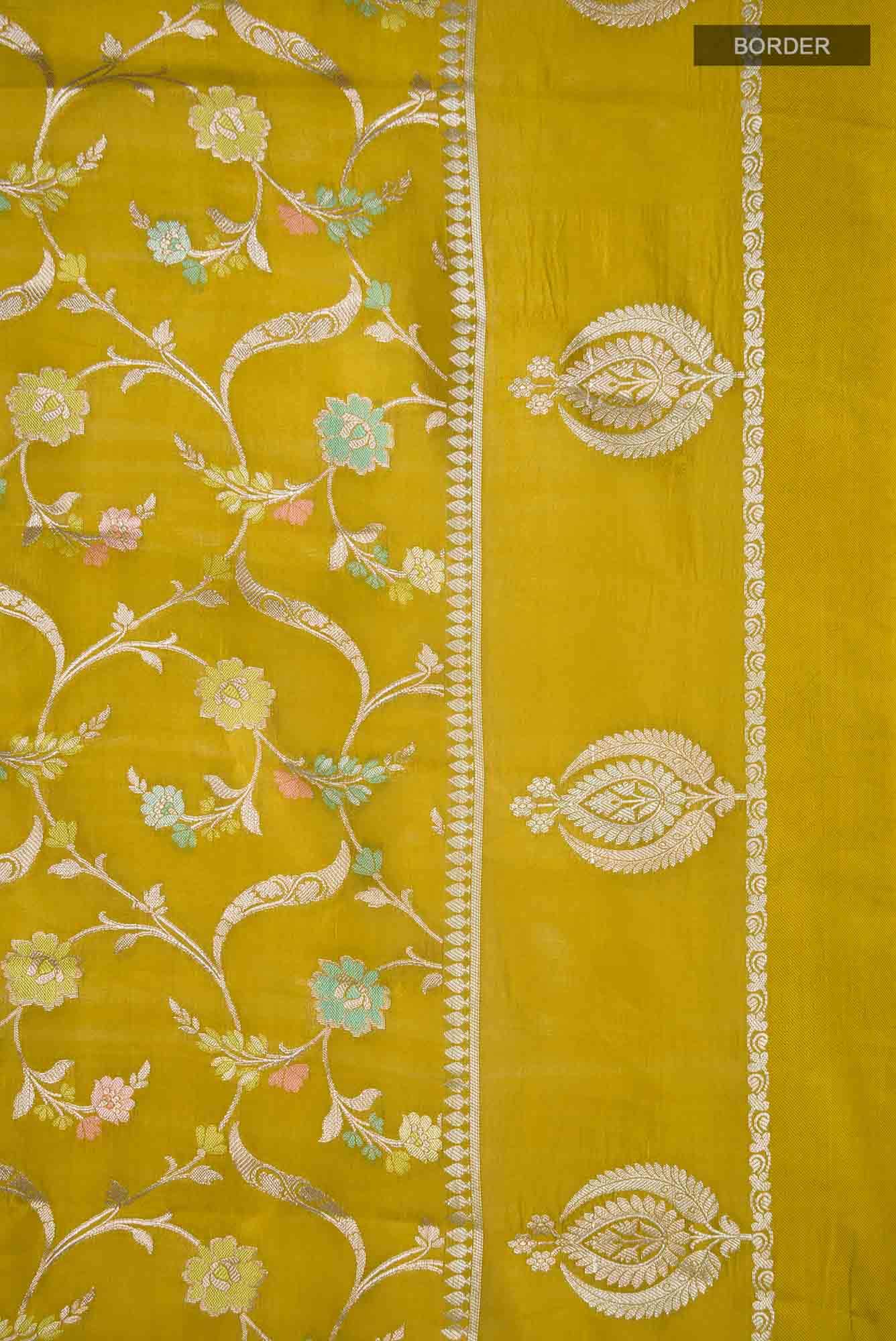Mustard Banarasi Raw Silk Saree