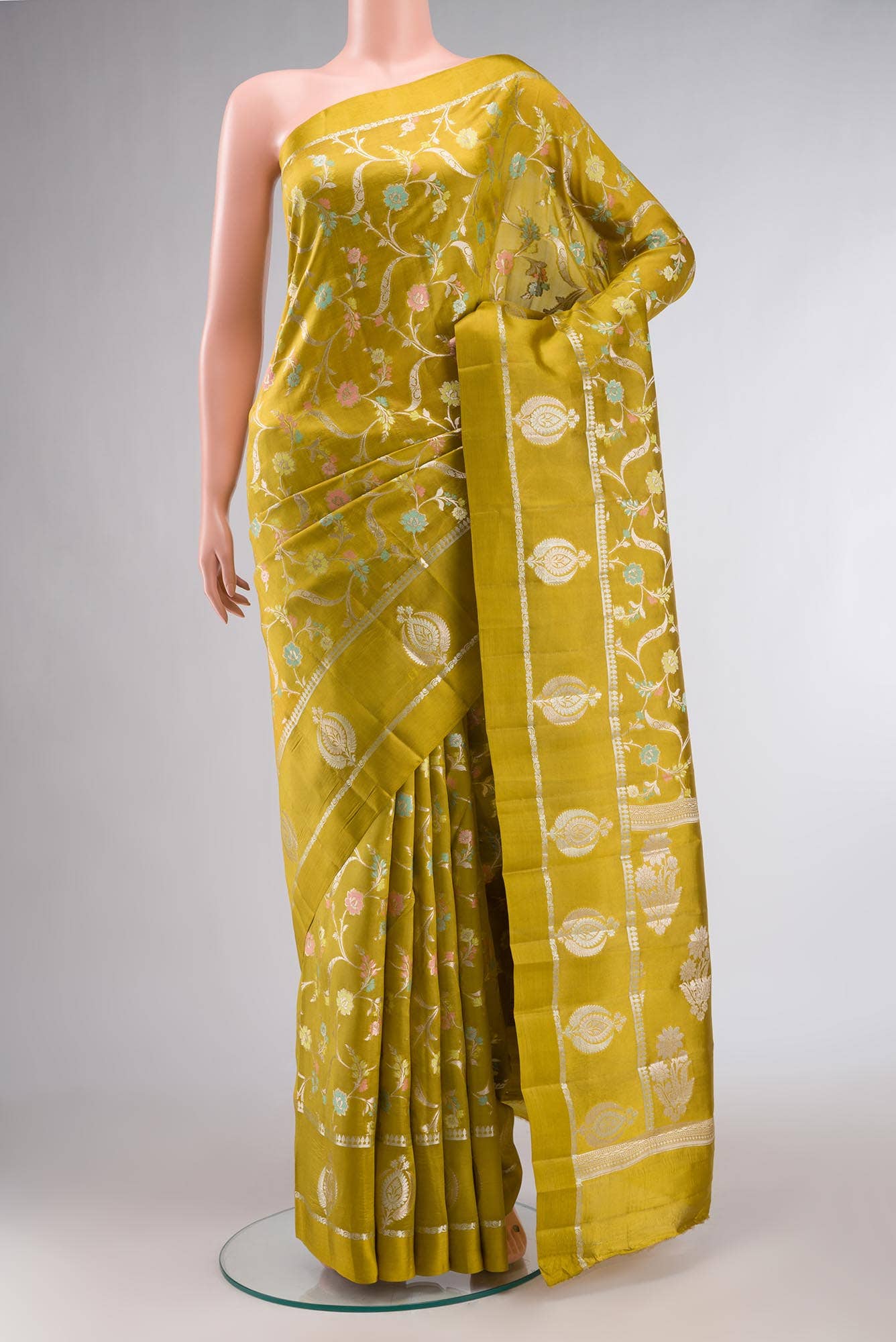 Mustard Banarasi Raw Silk Saree