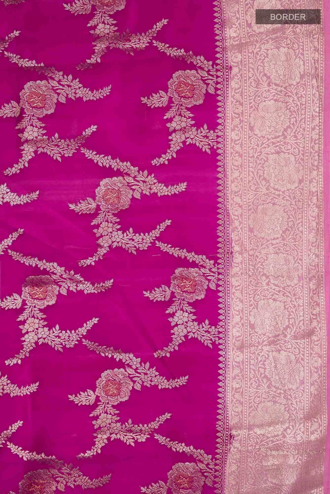 Pink Banarasi Raw Silk Saree with zari border