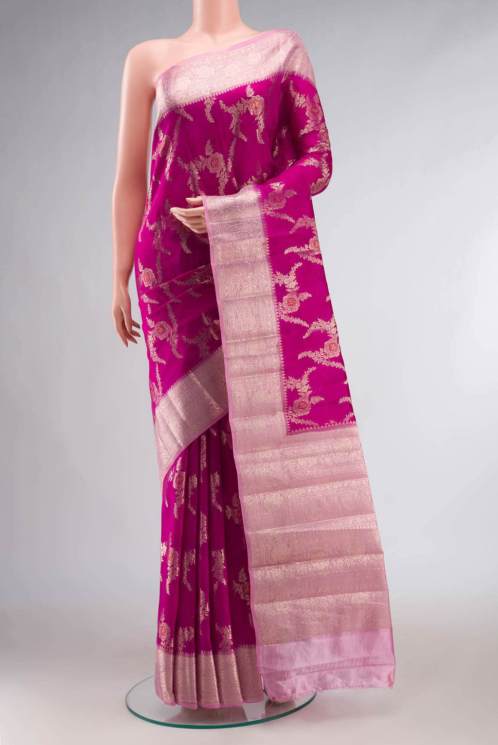 Pink Banarasi Raw Silk Saree with zari border