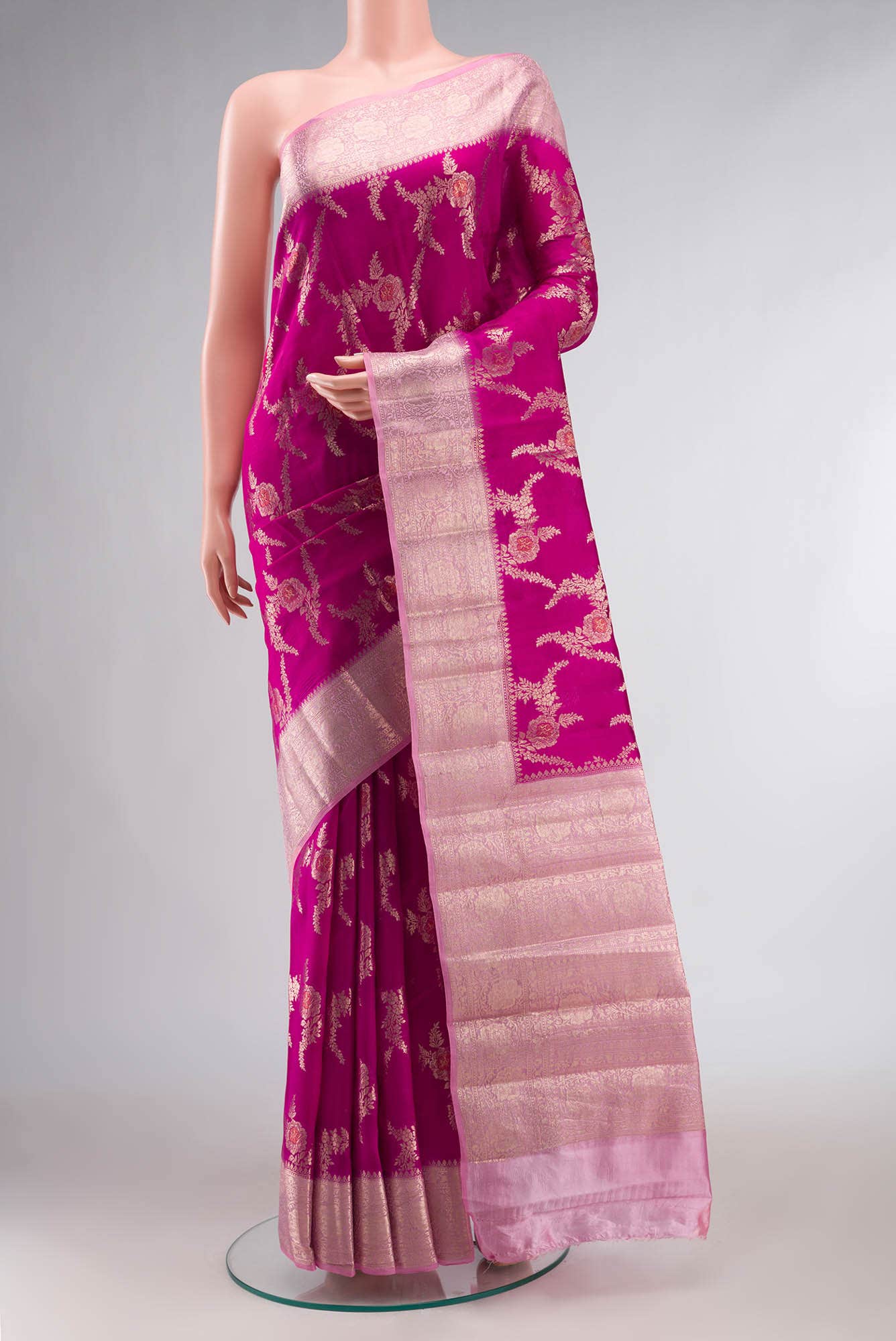 Pink Banarasi Raw Silk Saree with zari border