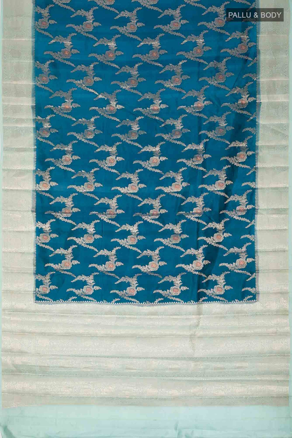 Blue Banarasi Raw Silk Saree with contrast zari border