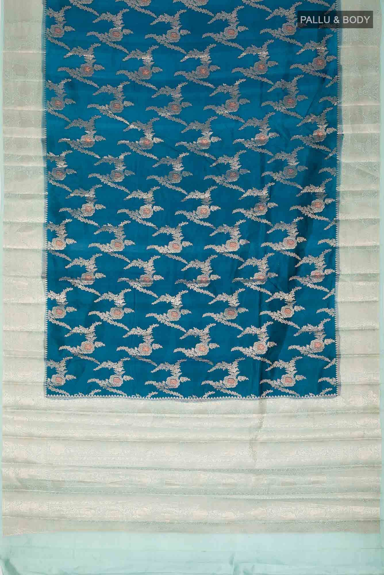Blue Banarasi Raw Silk Saree with contrast zari border