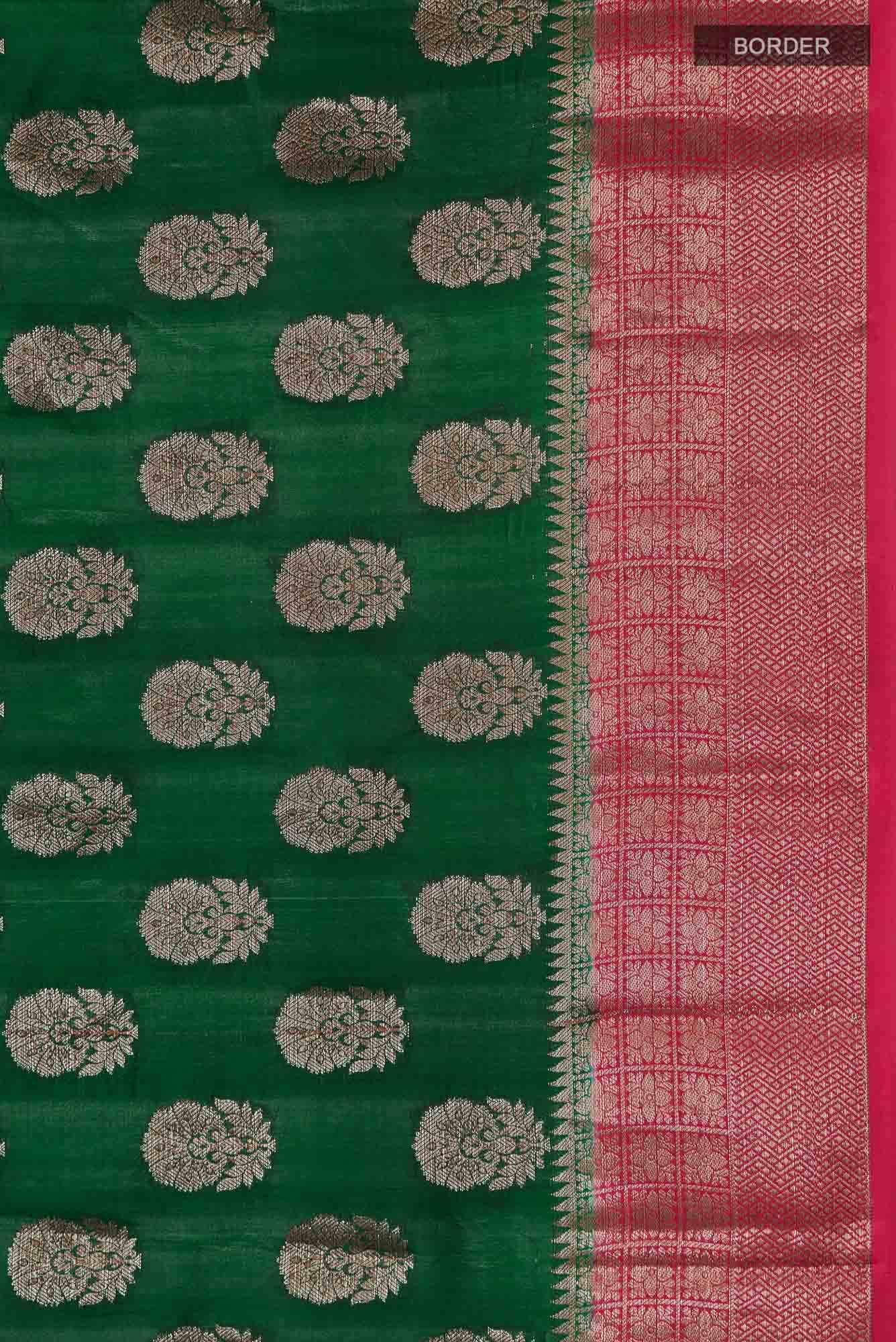 Green Banarasi Raw Silk Saree with Contrast border