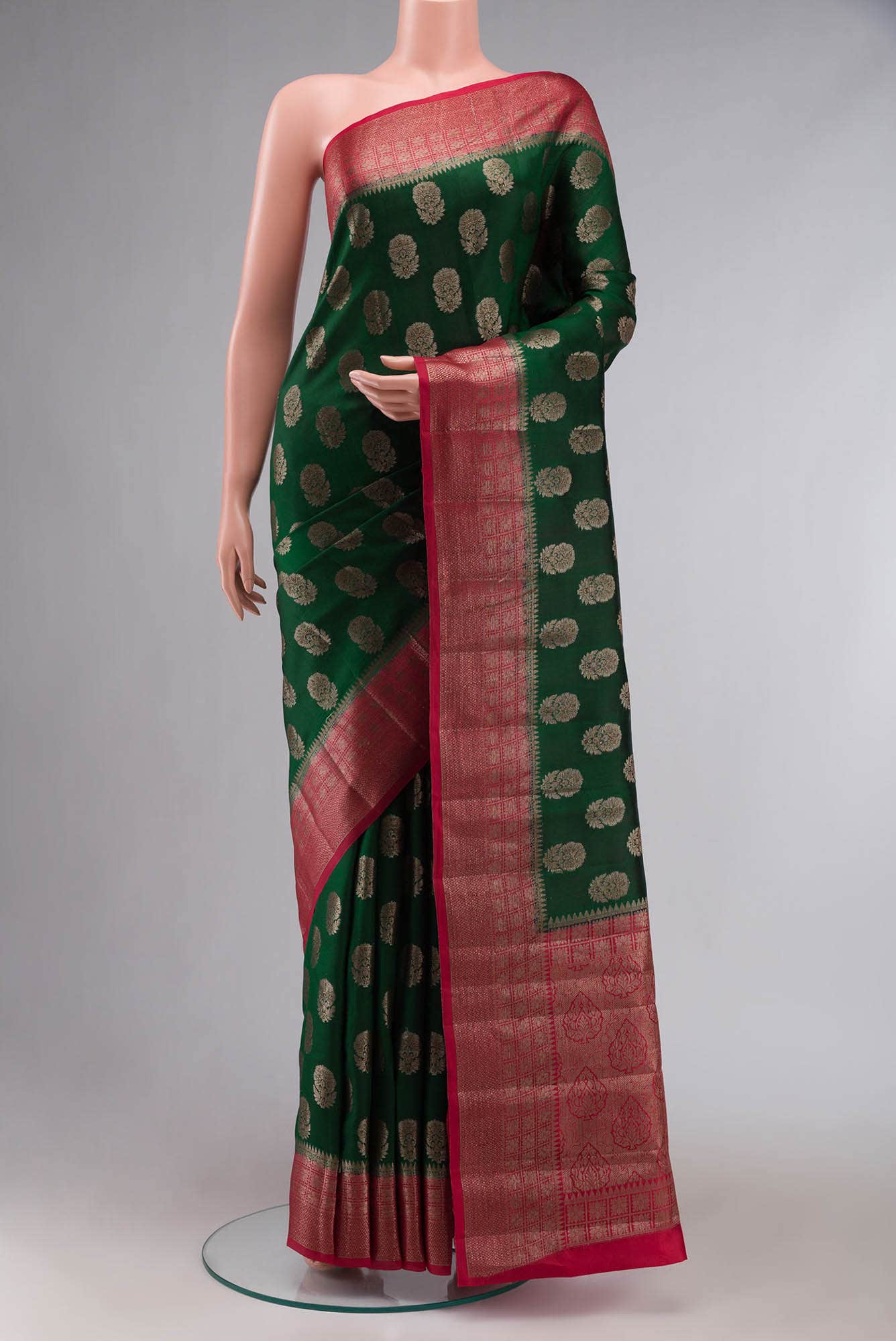 Green Banarasi Raw Silk Saree with Contrast border