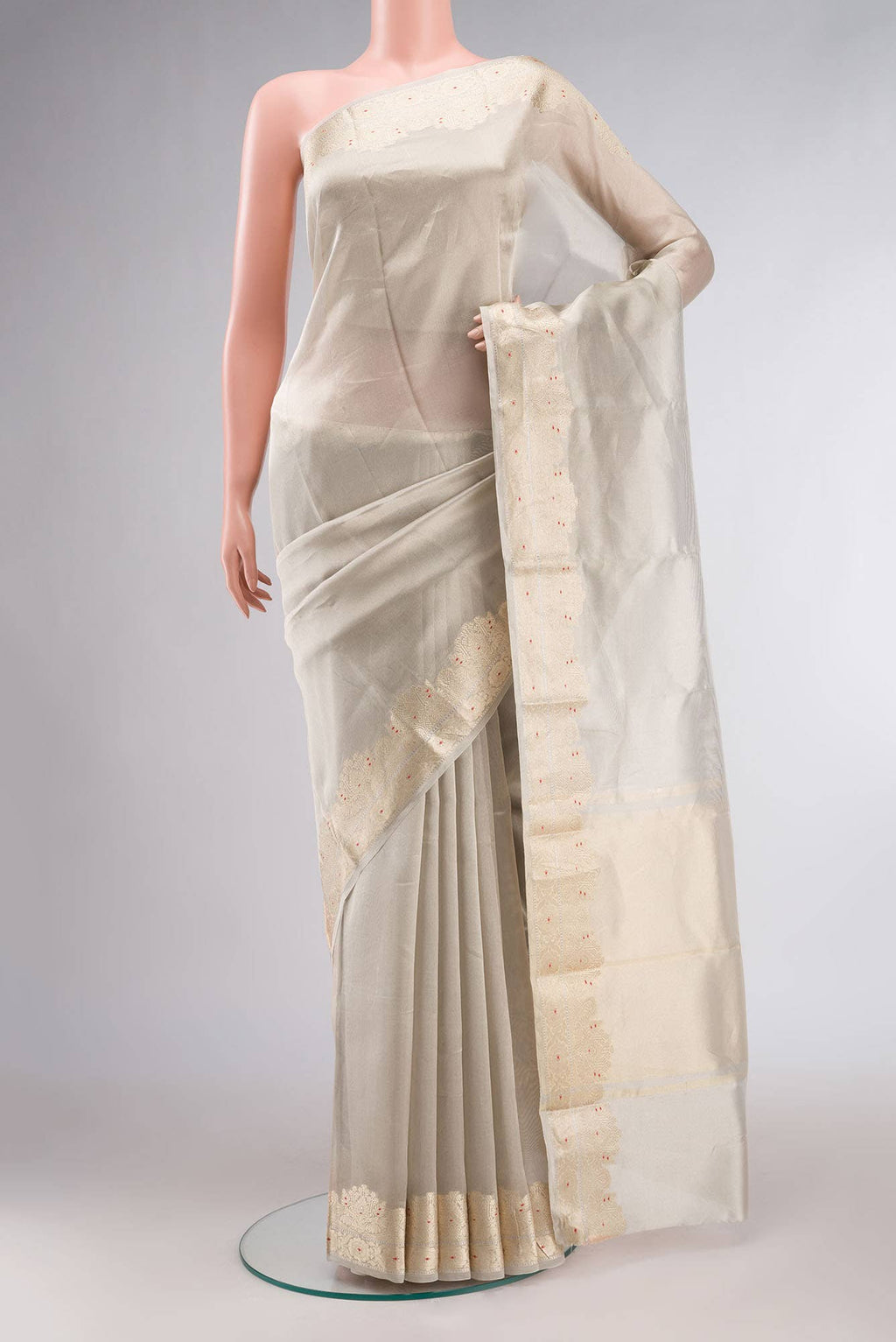 Beige Tissue Silk Saree with zari border
