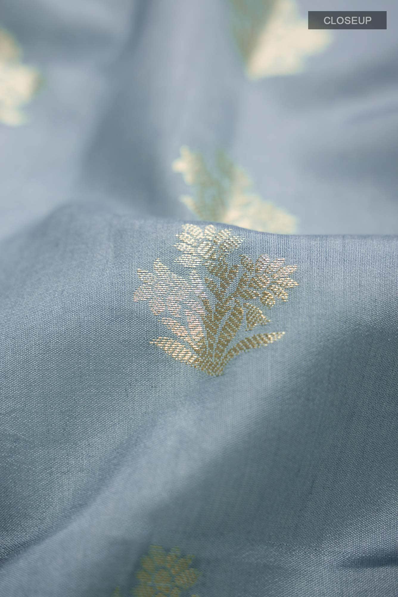 Blue Grey Banarasi Raw Silk Saree with zari border