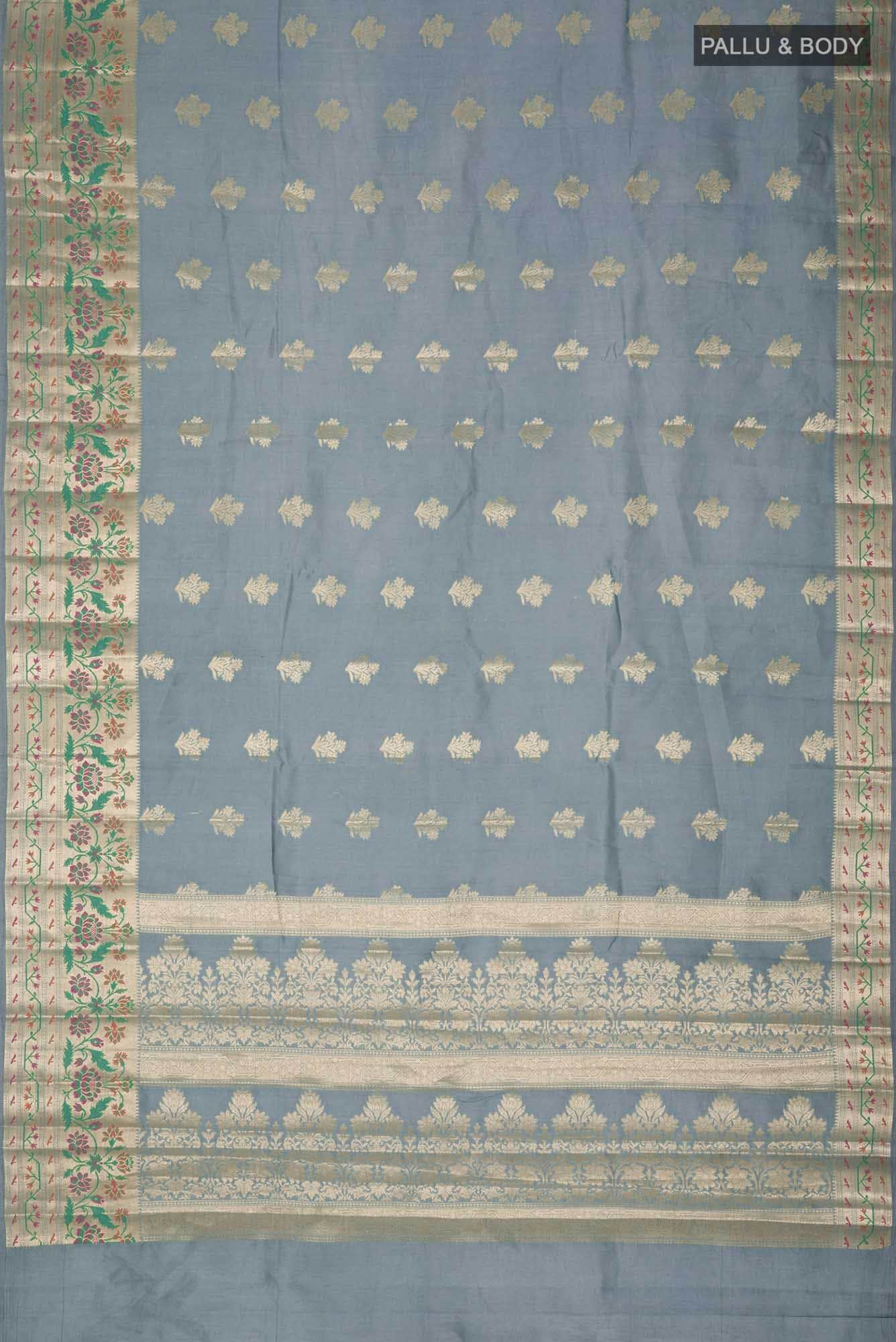 Blue Grey Banarasi Raw Silk Saree with zari border