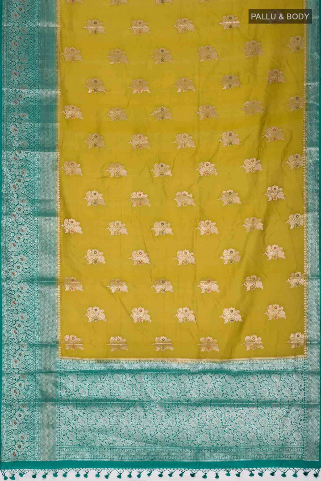 Green Banarasi Silk Saree with contrast zari border