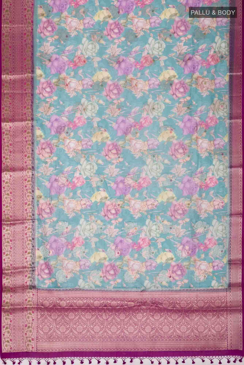 Blue Printed saree with zari border