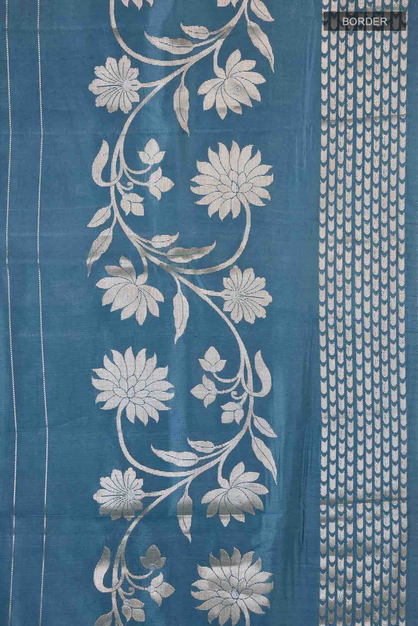 Blue Banarasi Raw Silk Saree with zari border