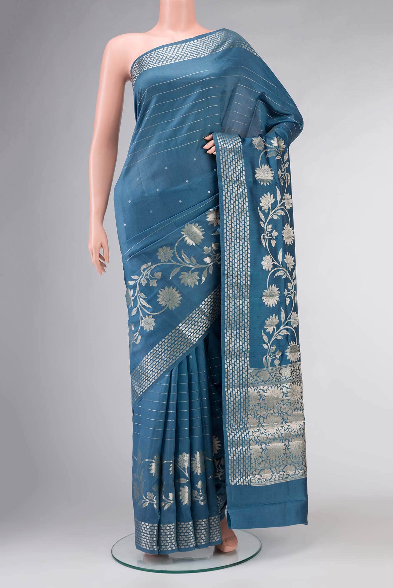 Blue Banarasi Raw Silk Saree with zari border