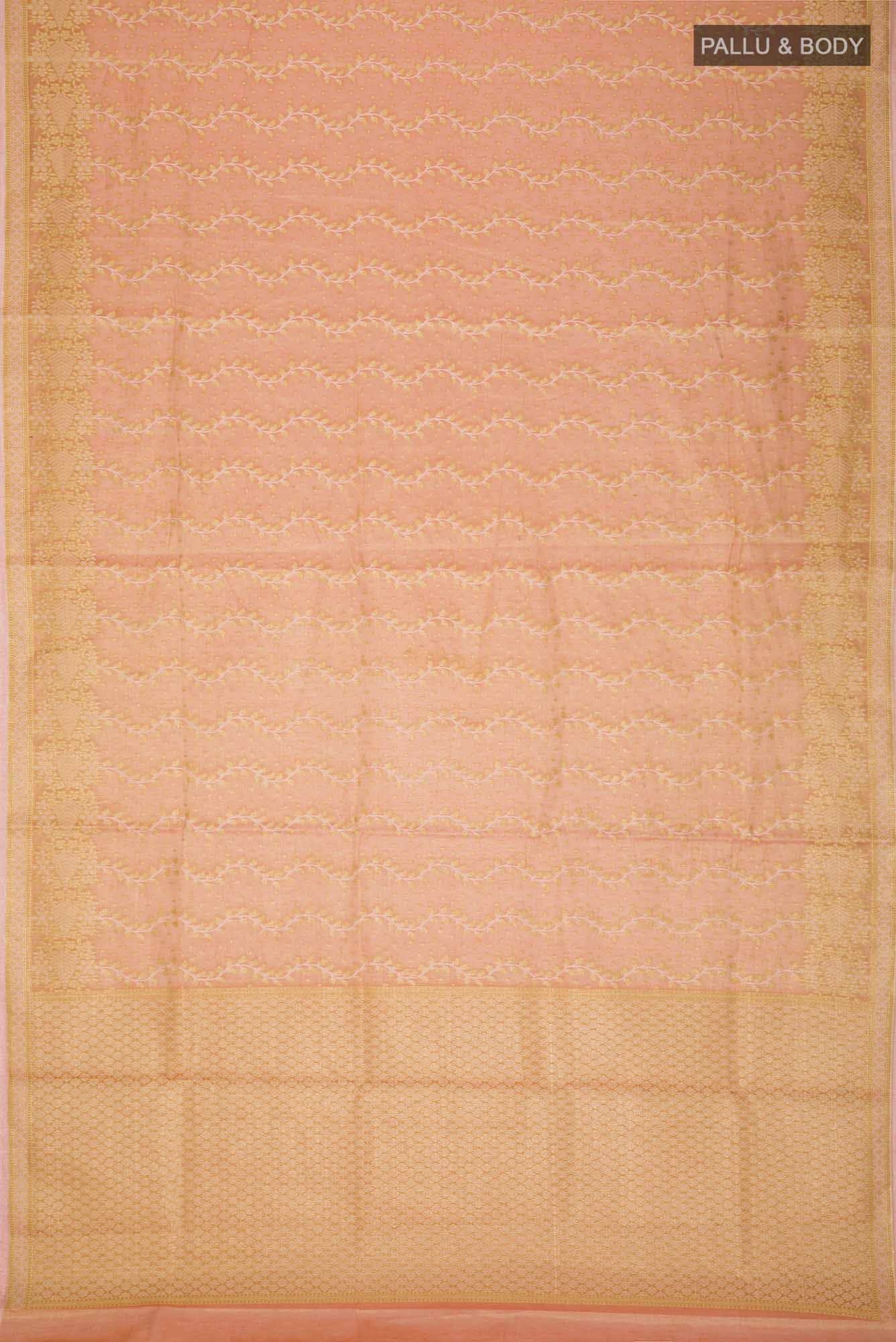 Orange Banarasi Silk Cotton Saree with zari border