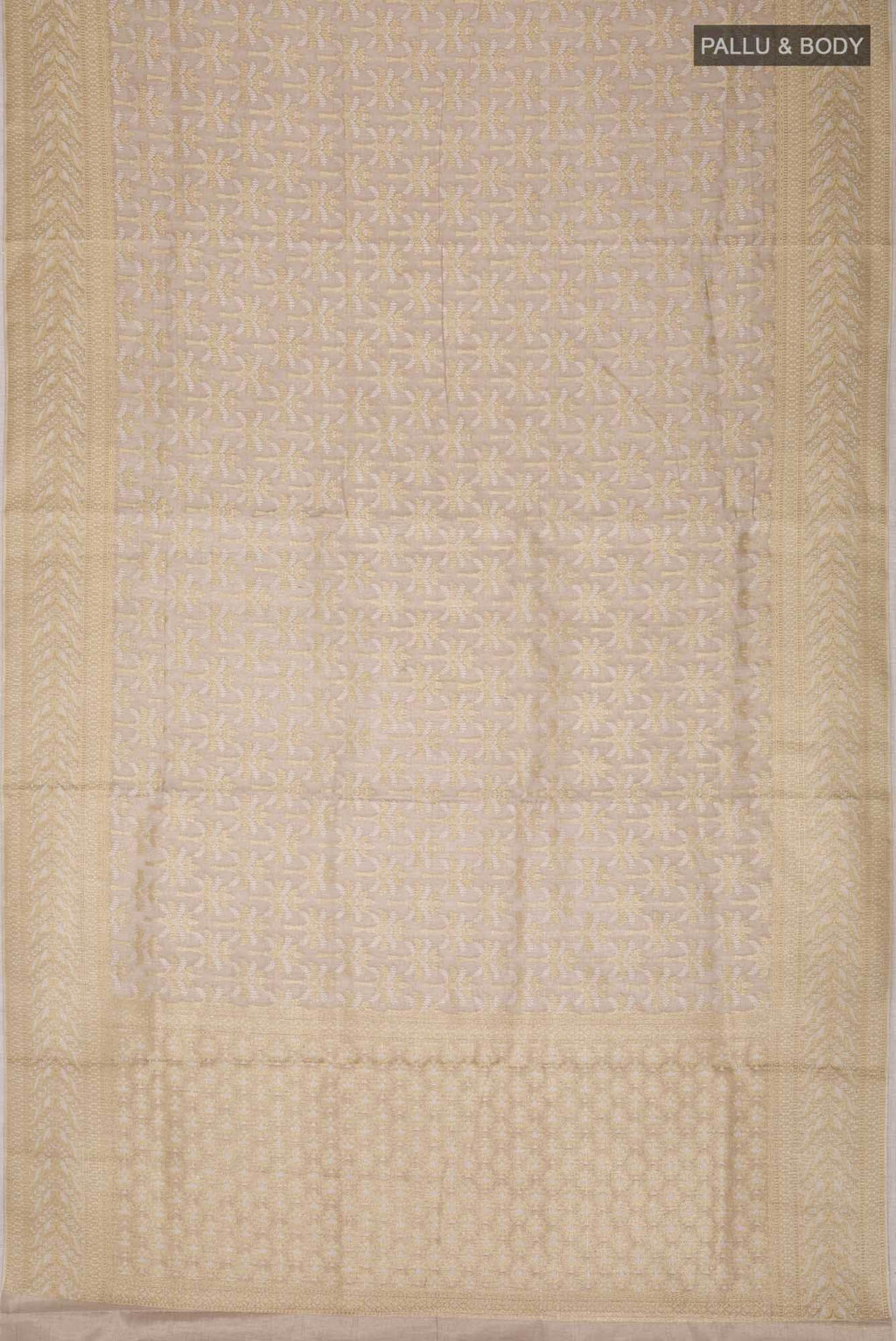 Beige Banarasi Silk Cotton Saree with zari border
