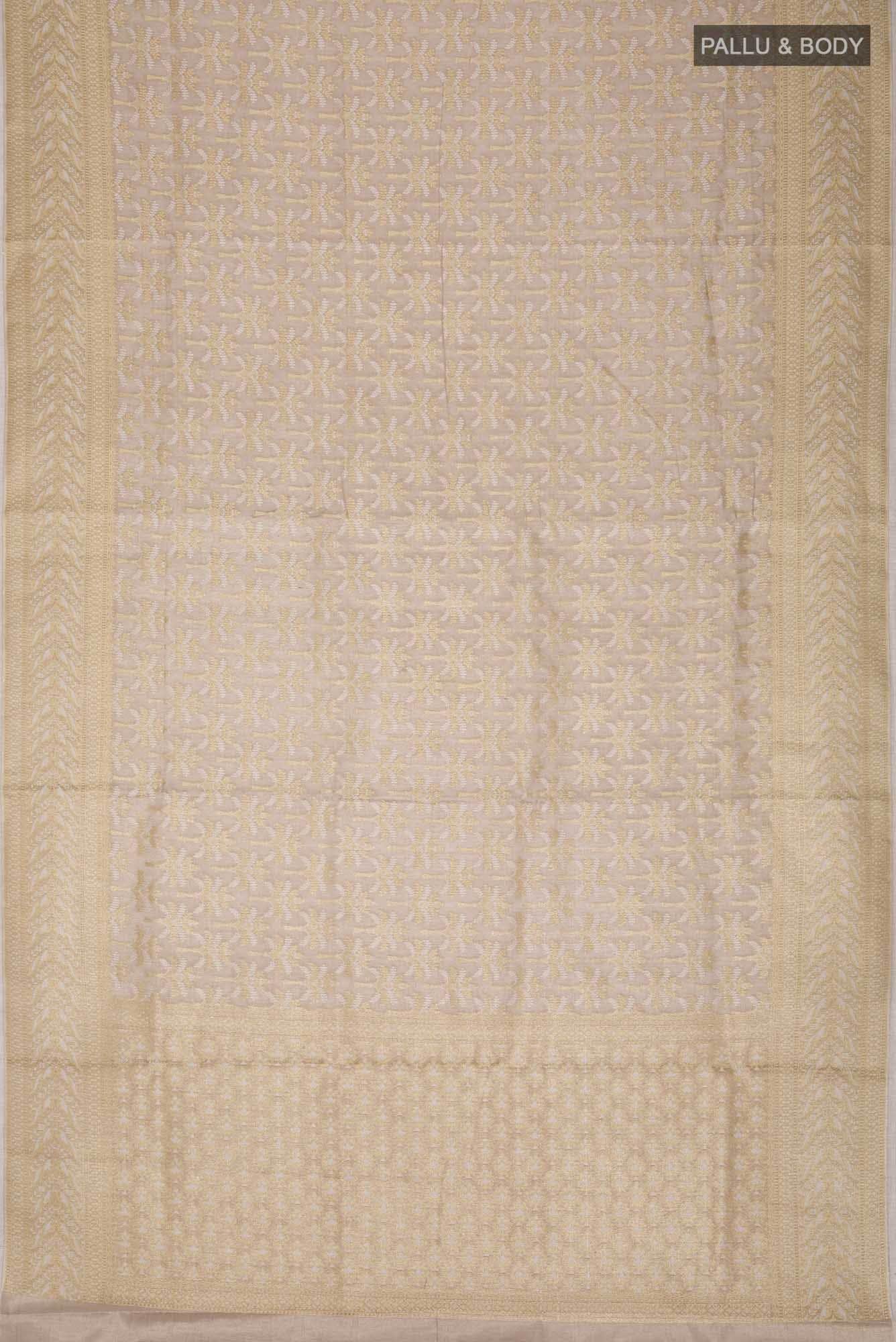 Beige Banarasi Silk Cotton Saree with zari border