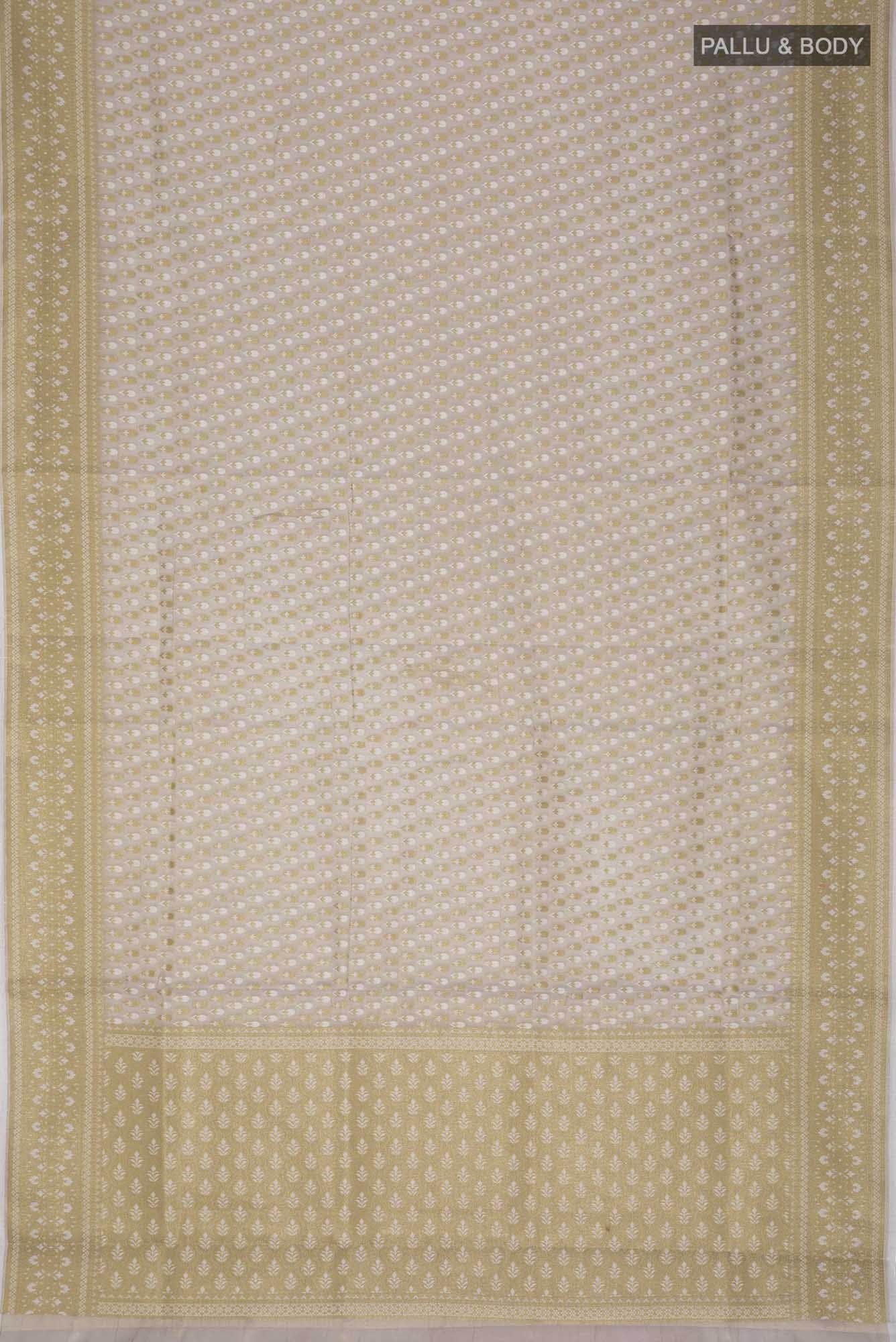 Grey Banarasi Silk Cotton Saree with contrast zari border