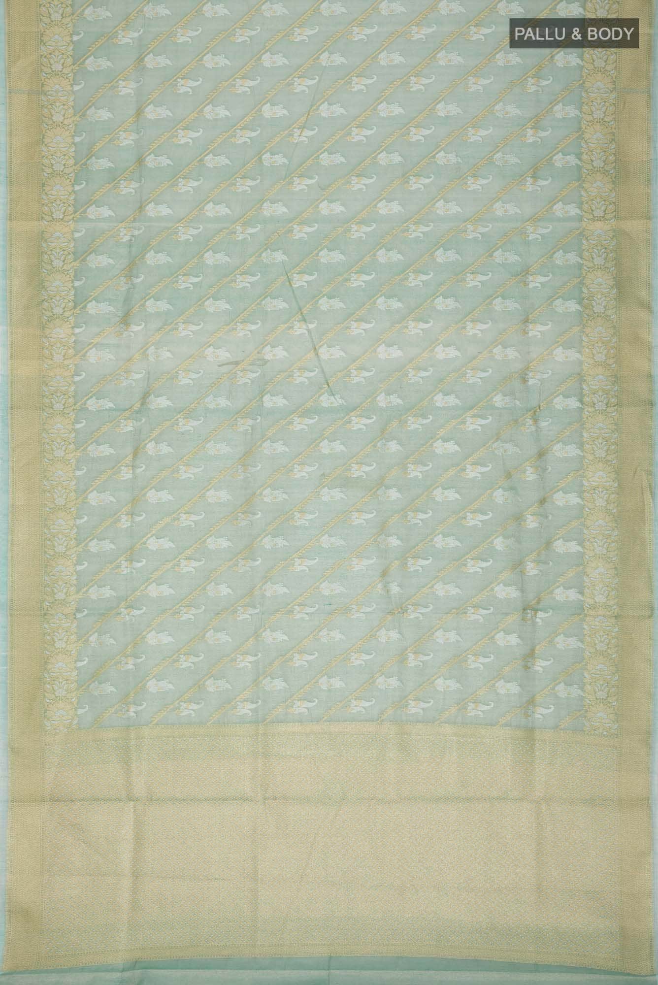 Green Banarasi Silk Cotton Saree with zari border