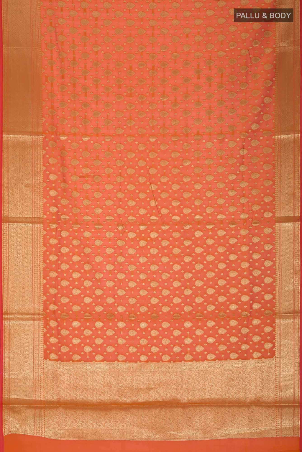 Orange Banarasi Silk Cotton Saree with contrast zari border