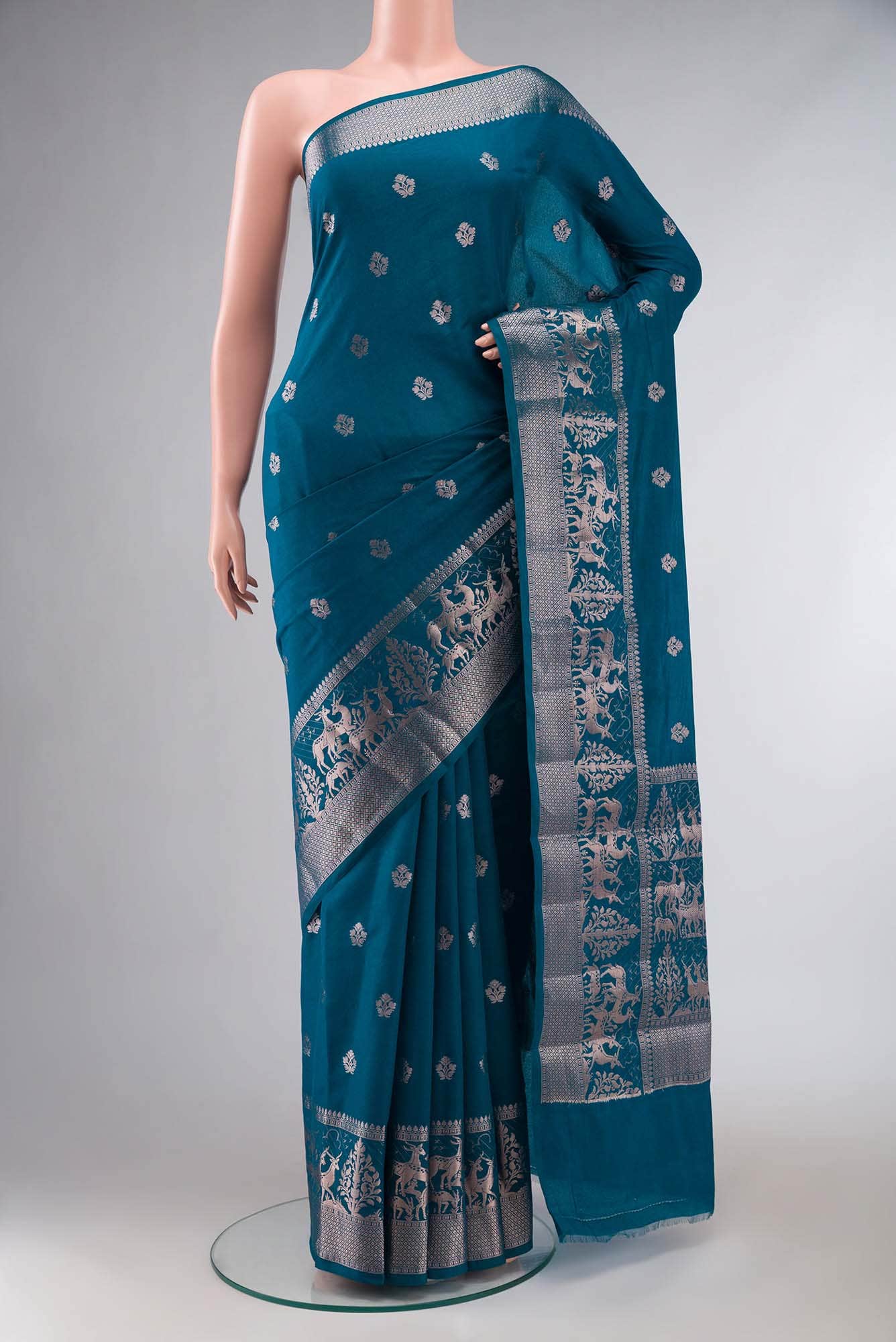 Blue Banarasi Silk Saree with contrast zari border