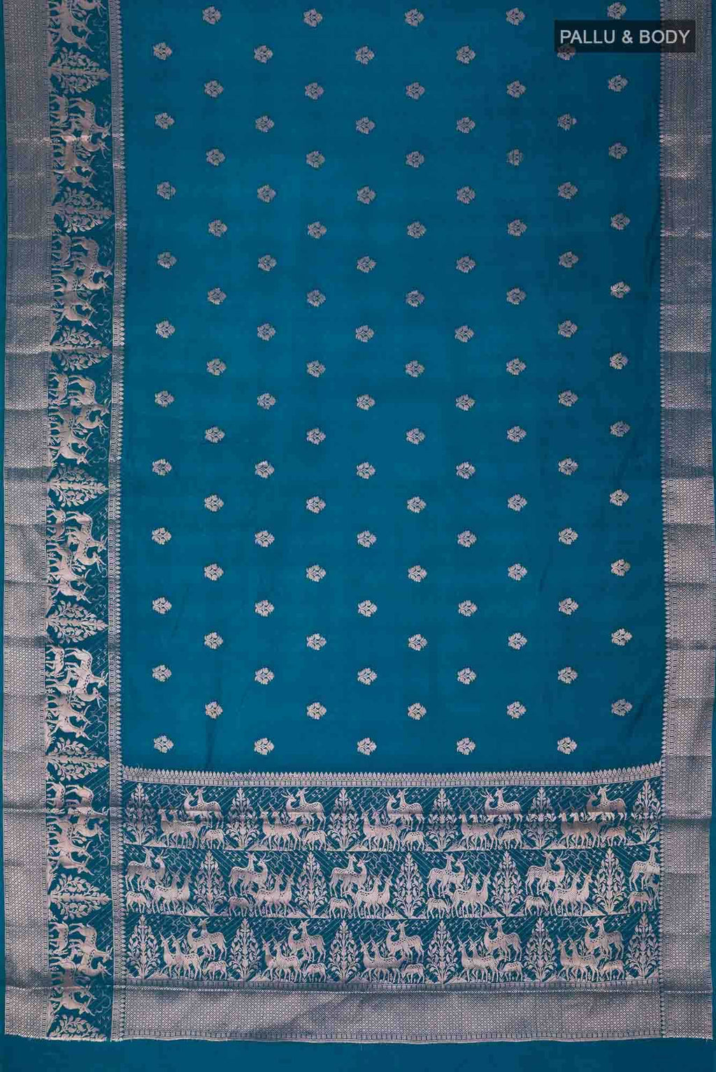 Blue Banarasi Silk Saree with contrast zari border