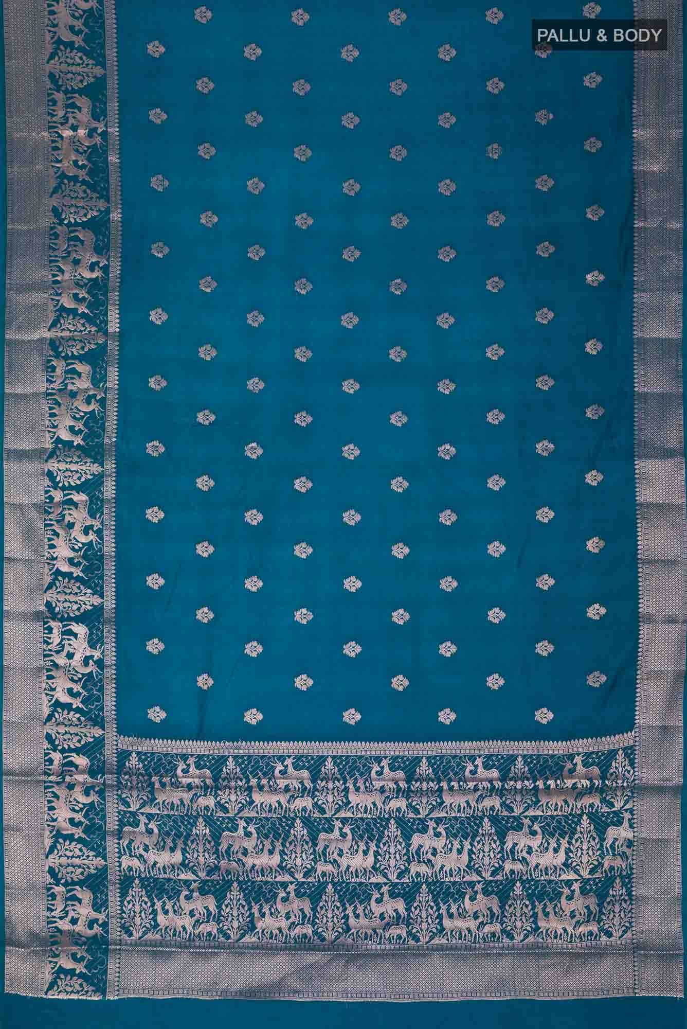 Blue Banarasi Silk Saree with contrast zari border
