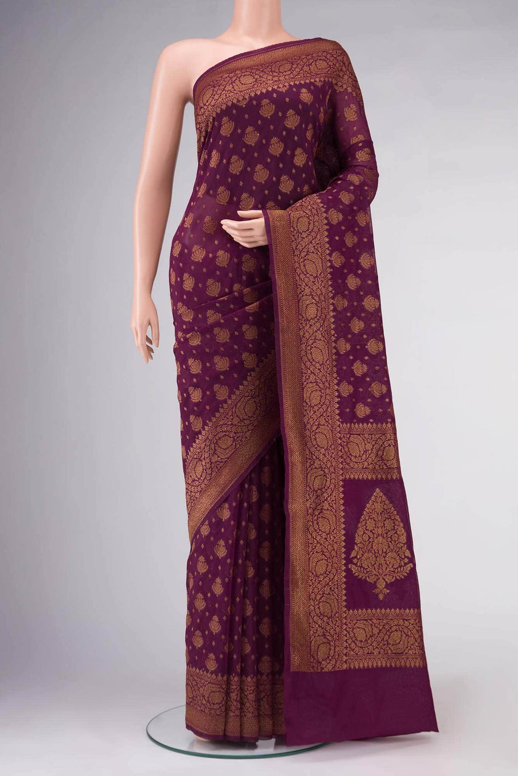 Burgundy Banarasi Silk Saree with zari border
