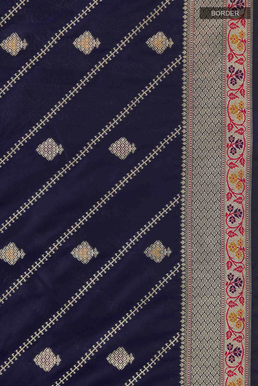 Navy Blue Banarasi Silk Saree With zari border