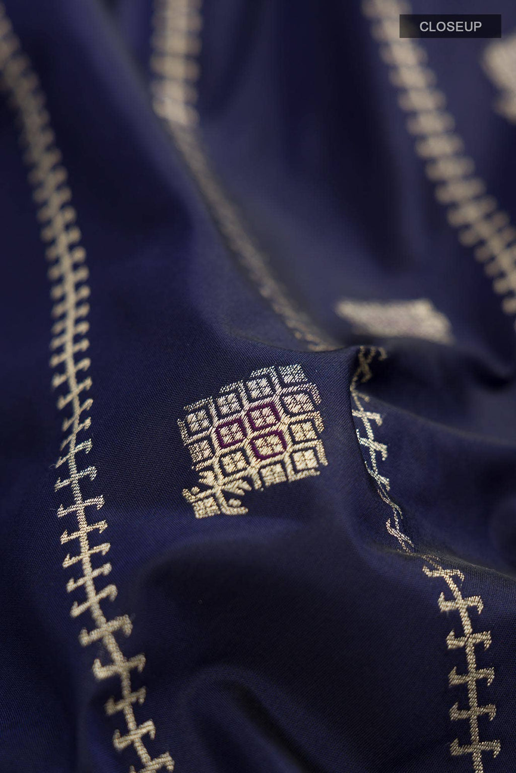 Navy Blue Banarasi Silk Saree With zari border
