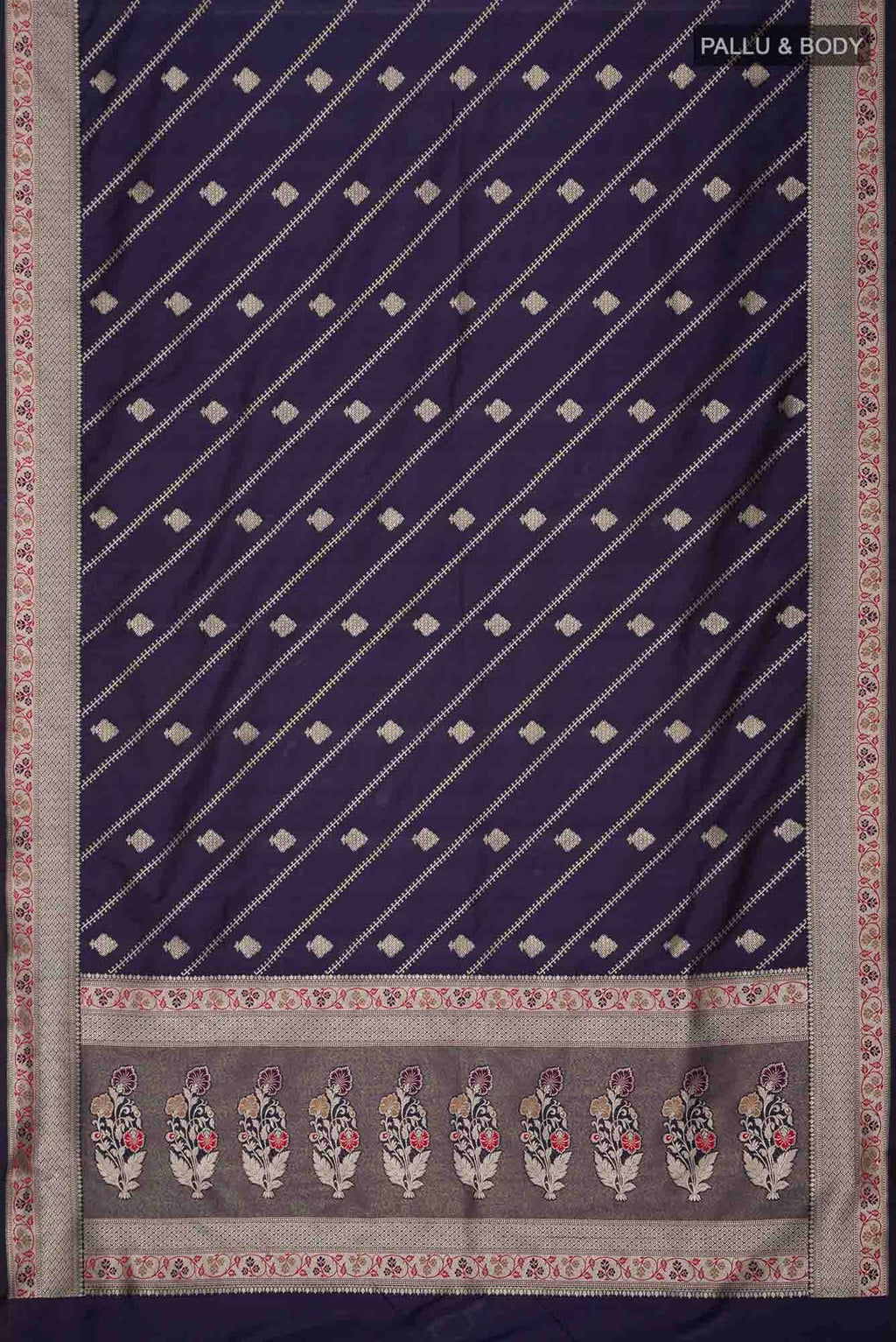 Navy Blue Banarasi Silk Saree With zari border