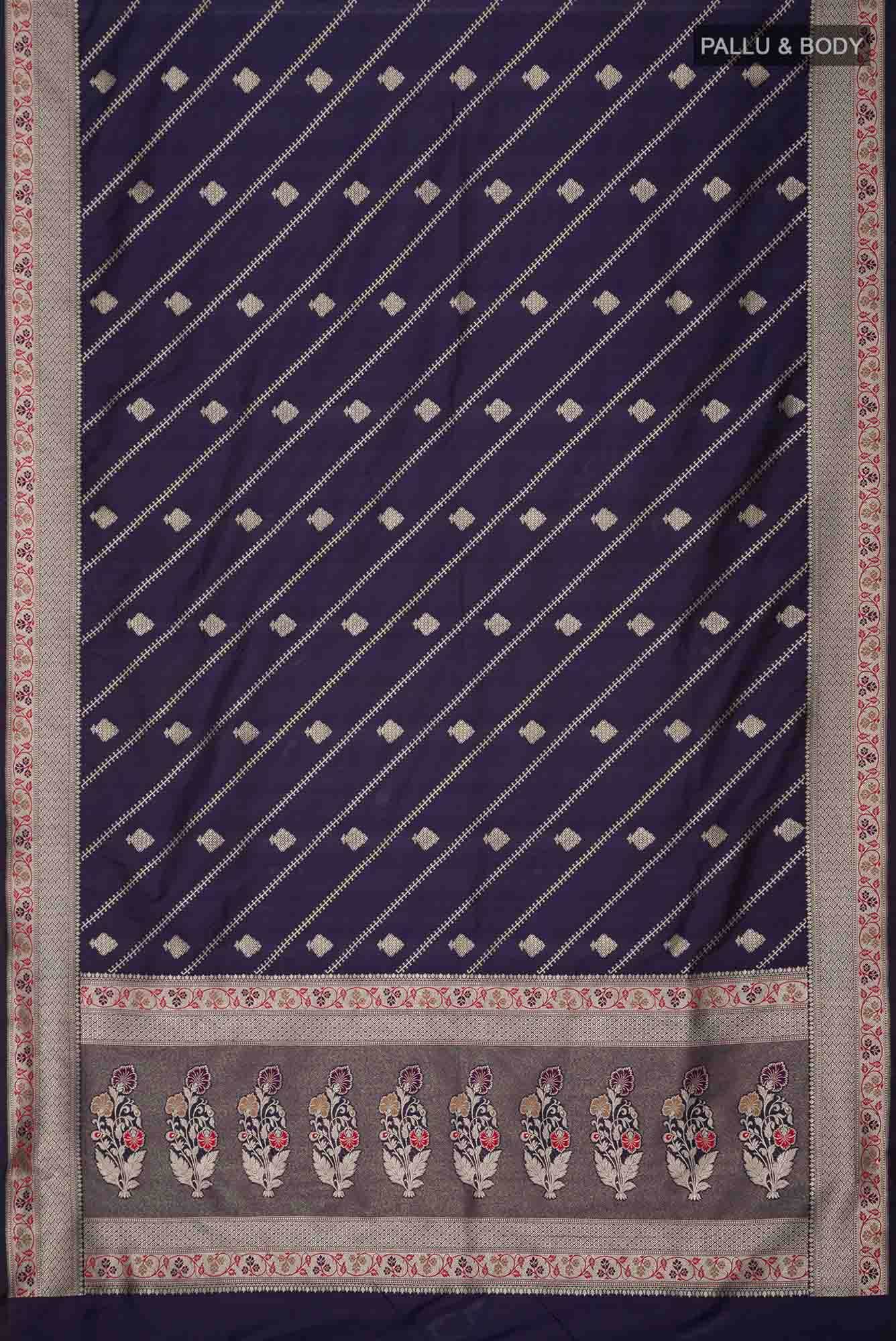 Navy Blue Banarasi Silk Saree With zari border