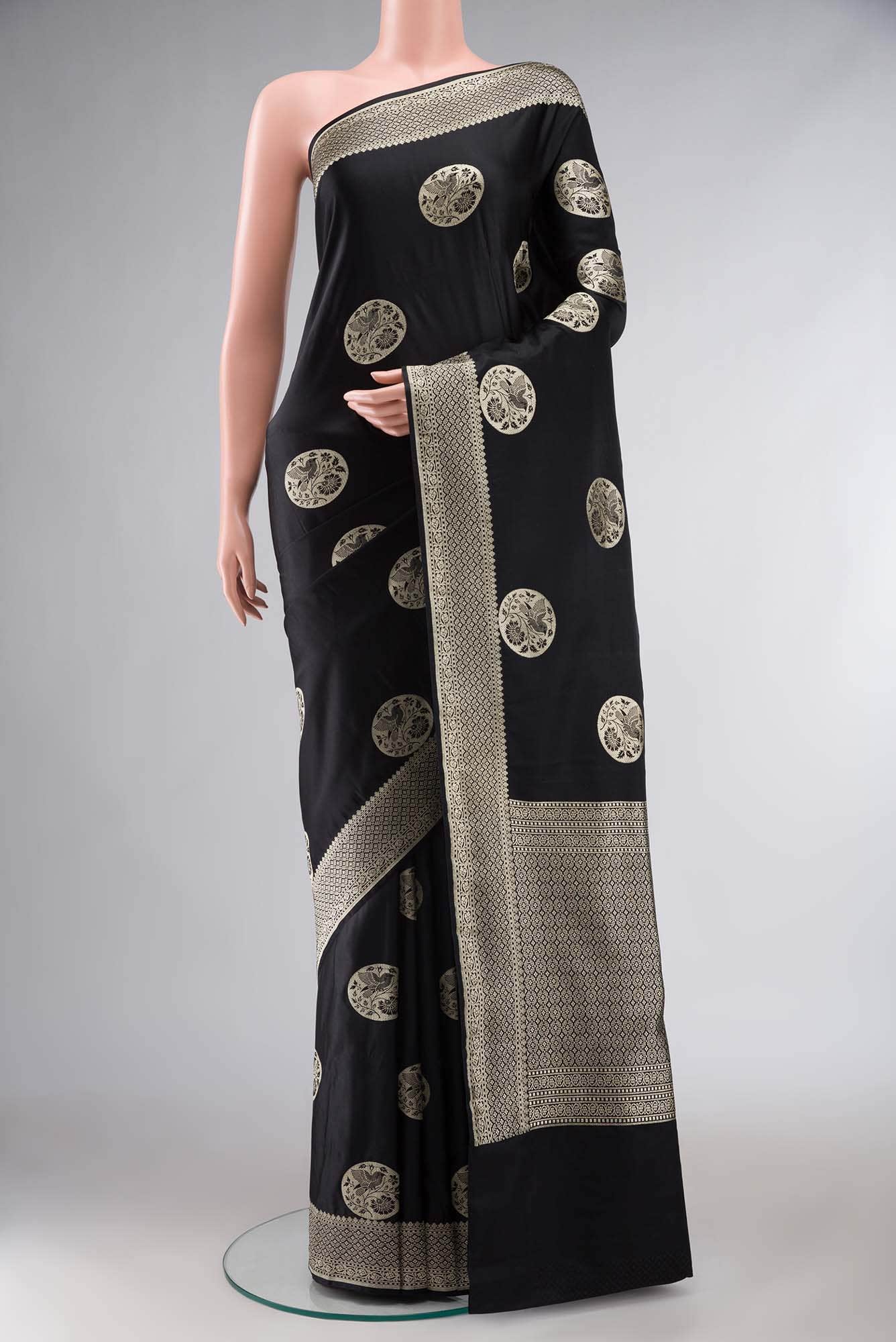 Black Banarasi Silk Saree with contrast zari border