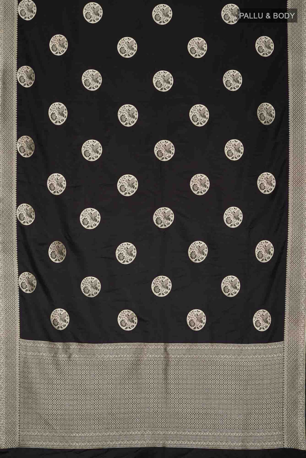 Black Banarasi Silk Saree with contrast zari border