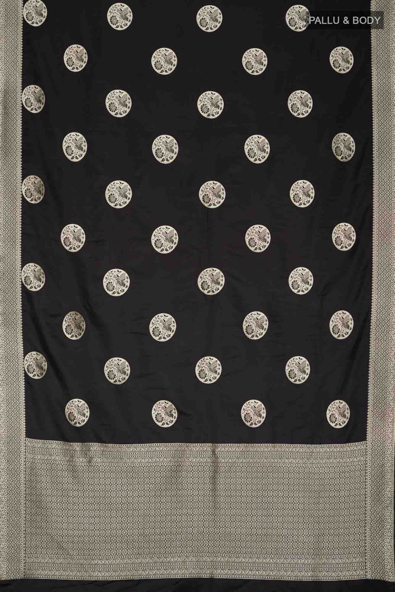 Black Banarasi Silk Saree with contrast zari border