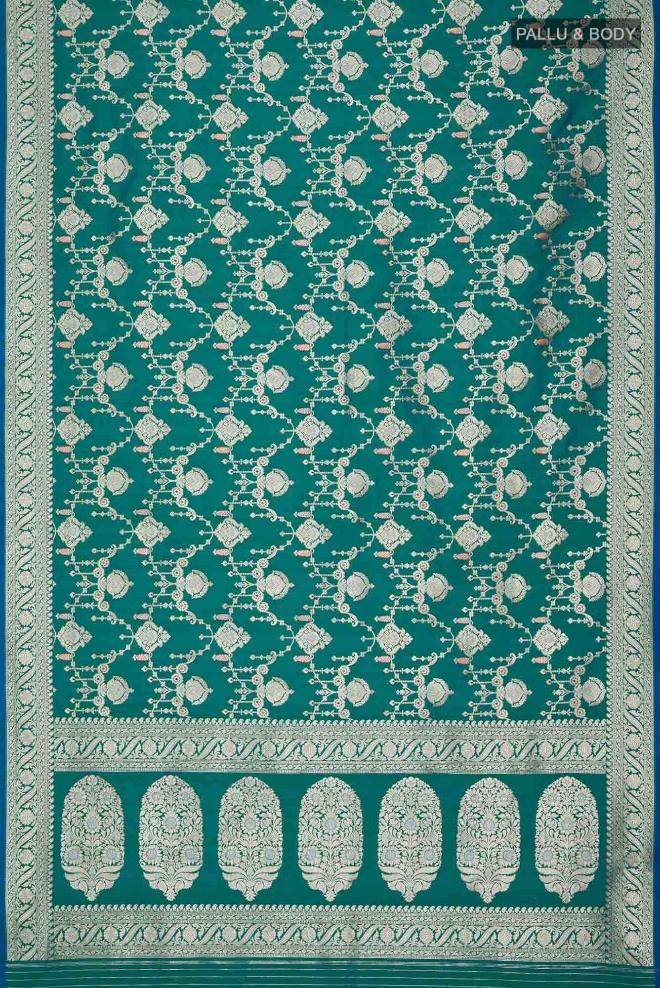 Blue with Green Dual Tone Banarasi Silk Saree With zari border