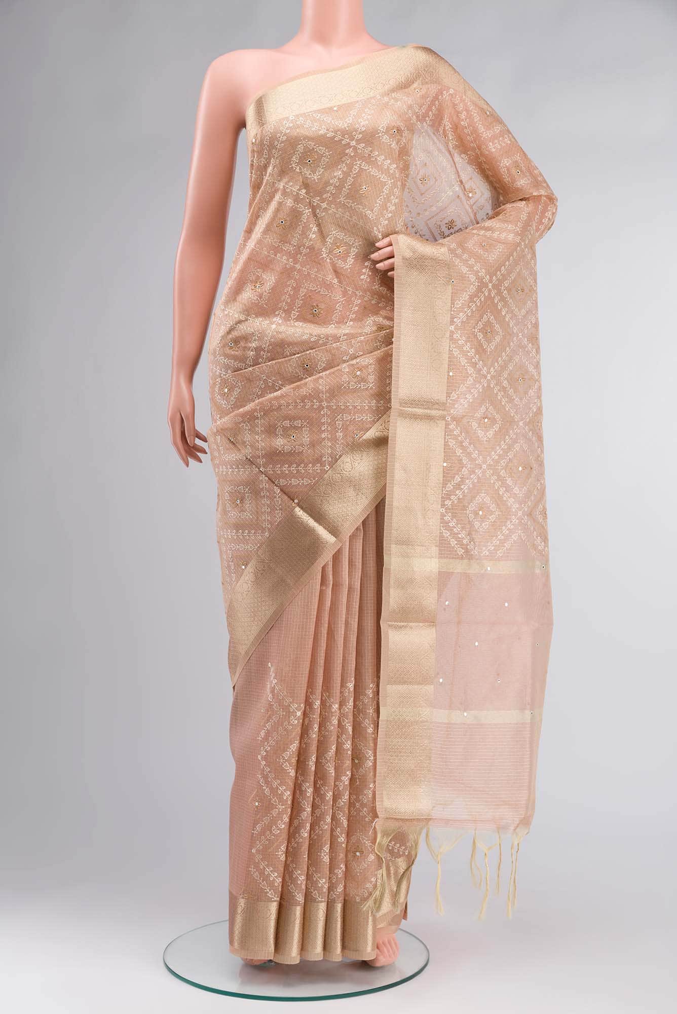 Gold with Pink Dual Tone Blended Kota Silk Saree