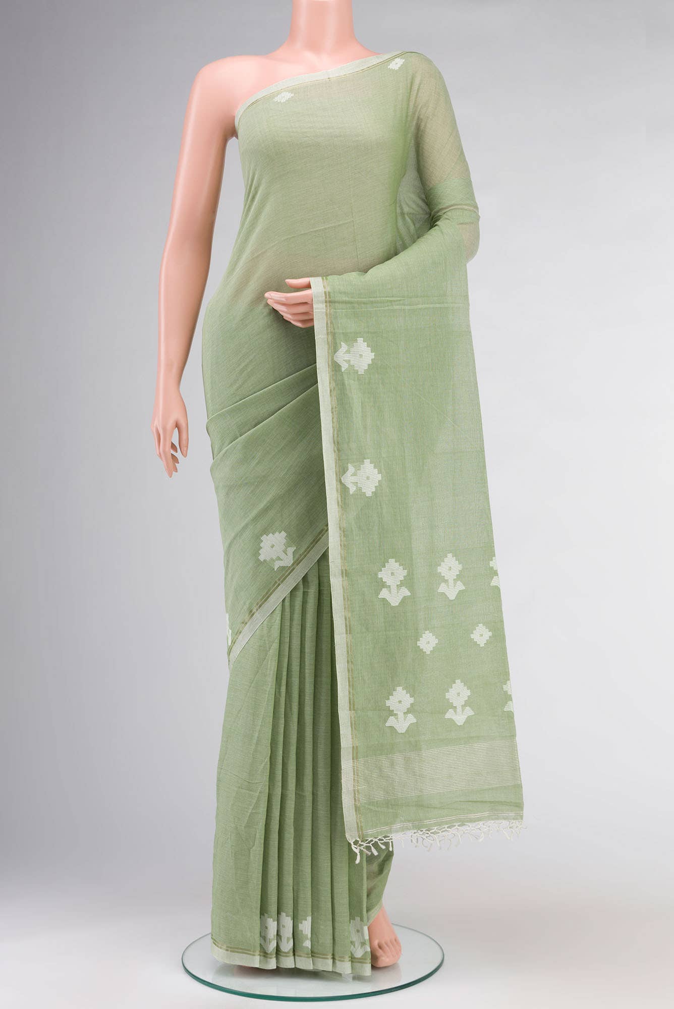 Anuradha-Pista Green Bengal Cotton saree