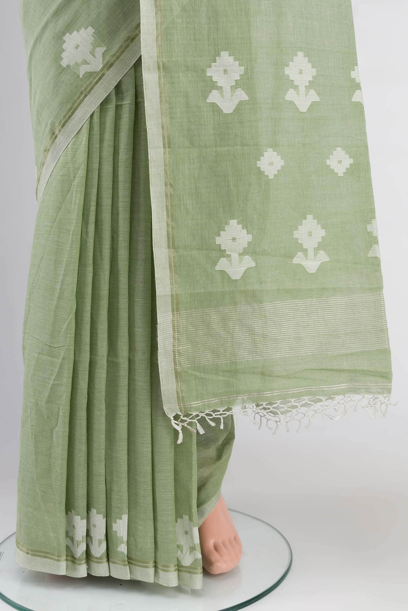 Anuradha-Pista Green Bengal Cotton saree