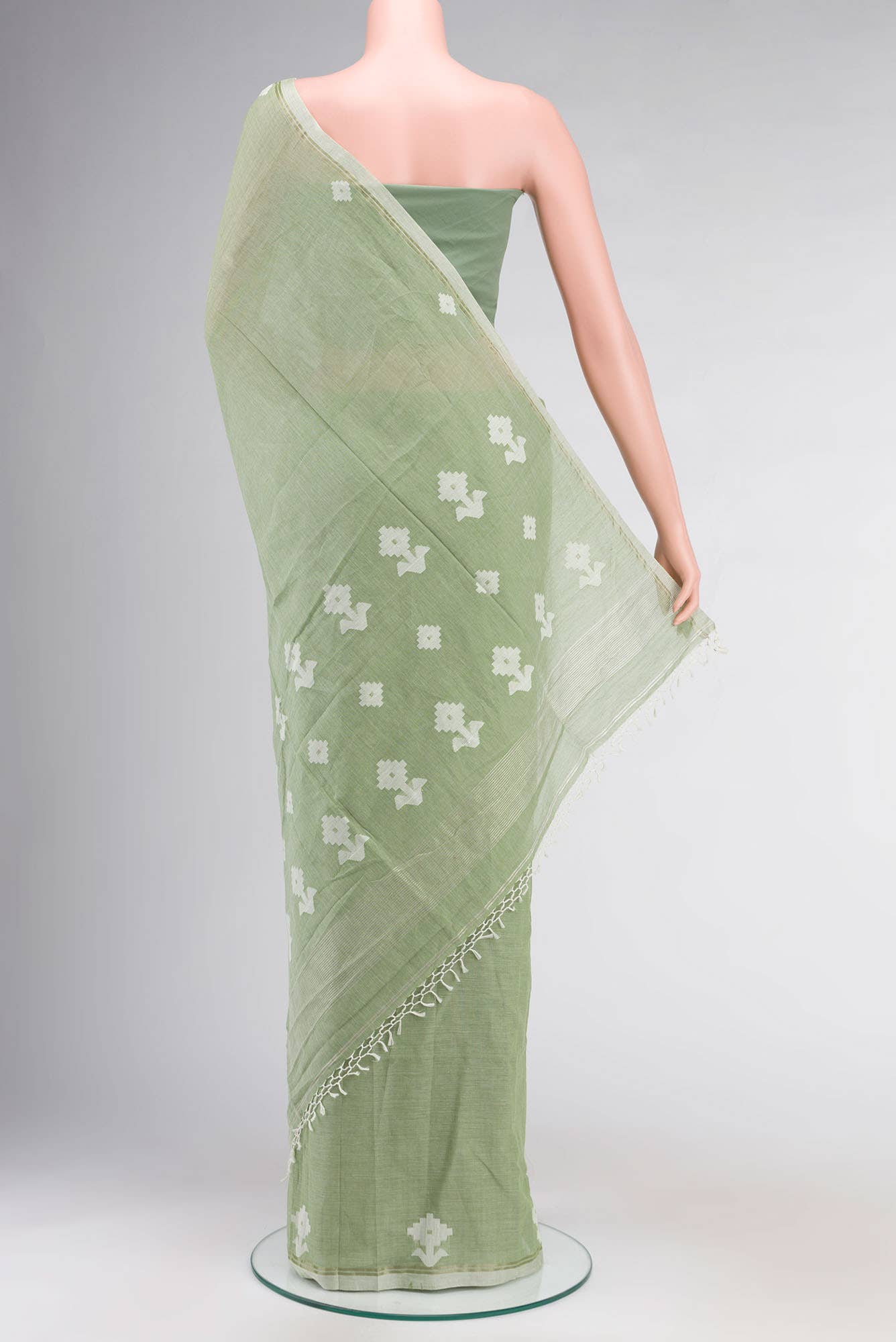 Anuradha-Pista Green Bengal Cotton saree