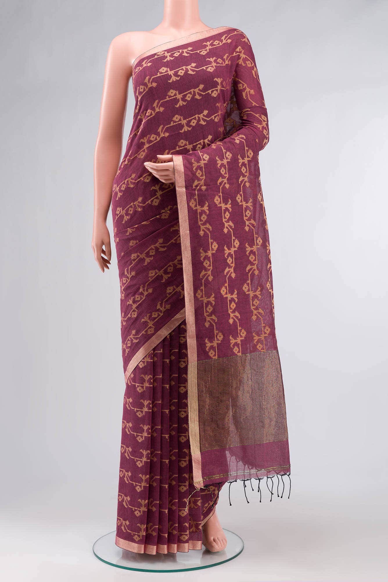 Kadambini-Burgundy Bengal Cotton saree