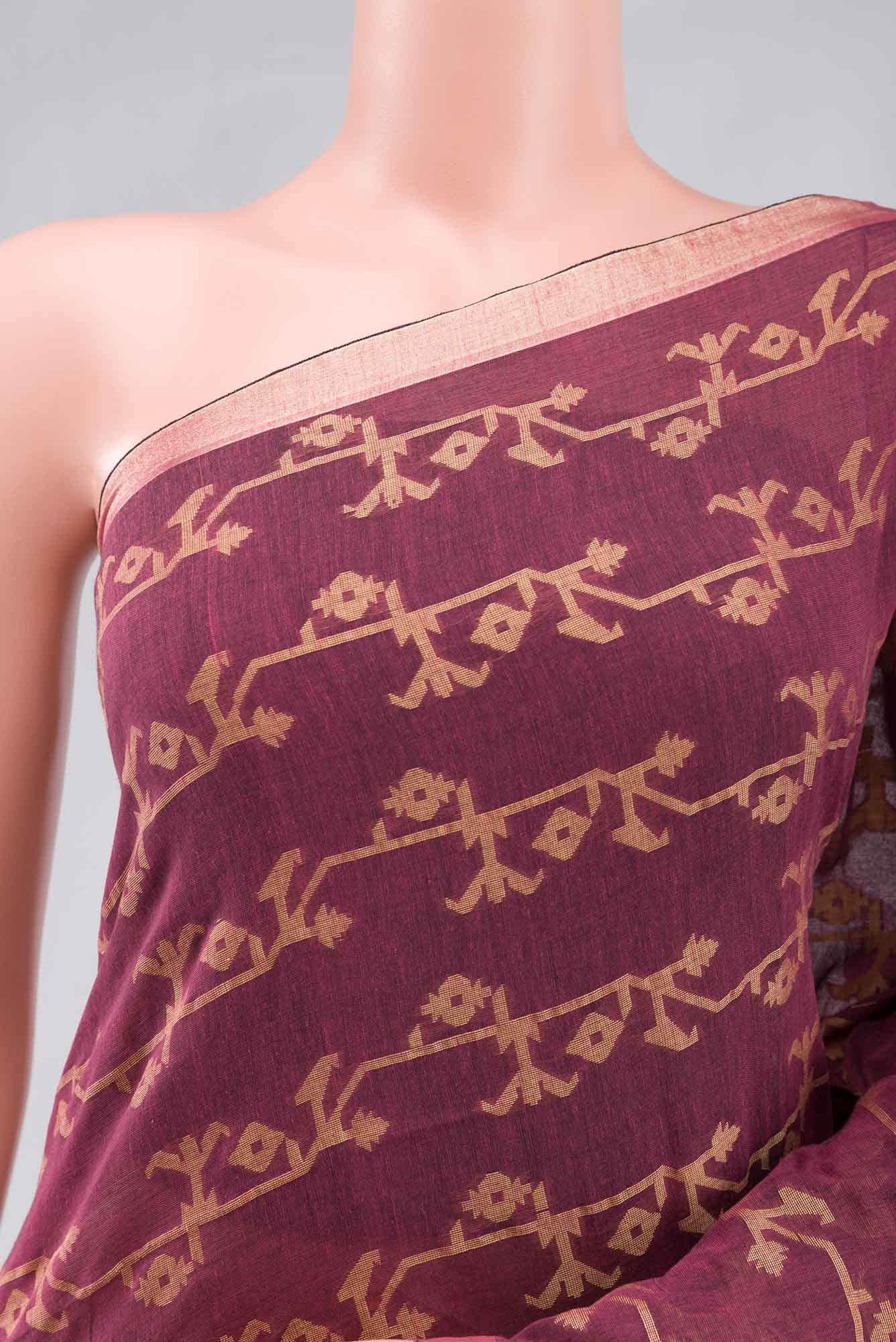 Kadambini-Burgundy Bengal Cotton saree