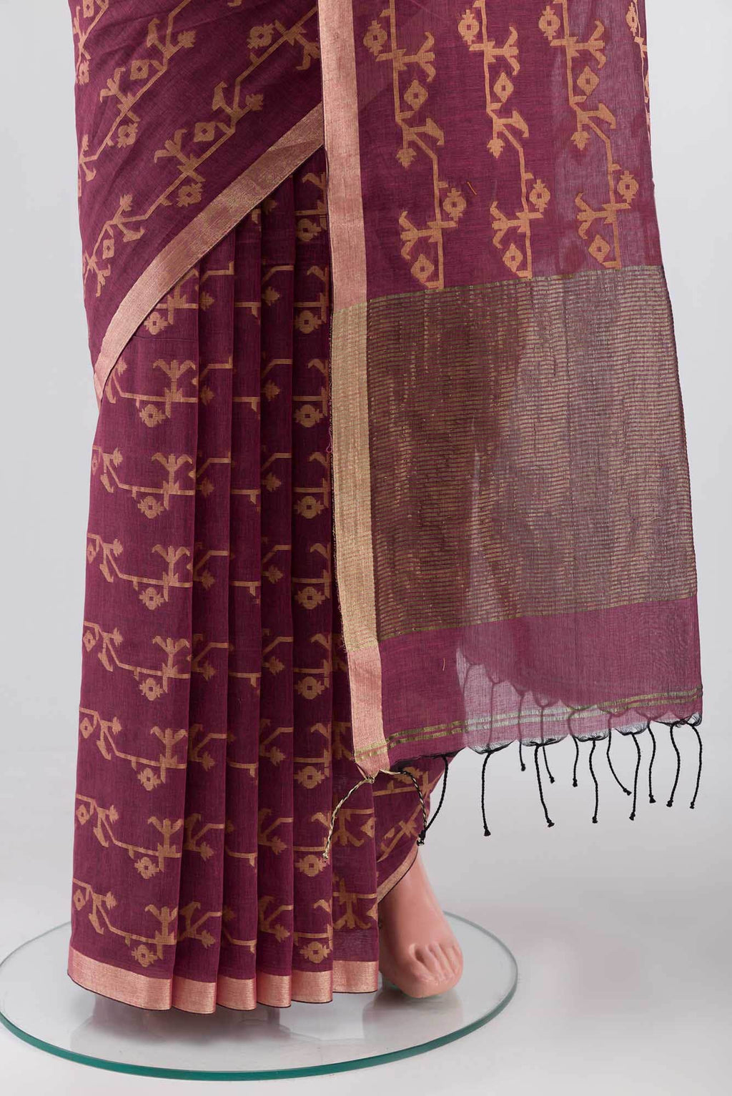 Kadambini-Burgundy Bengal Cotton saree