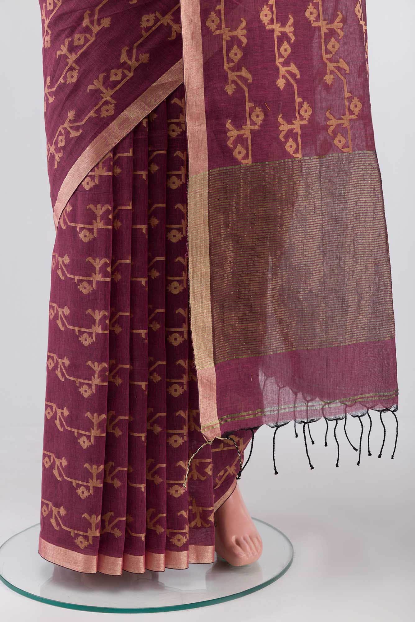 Kadambini-Burgundy Bengal Cotton saree
