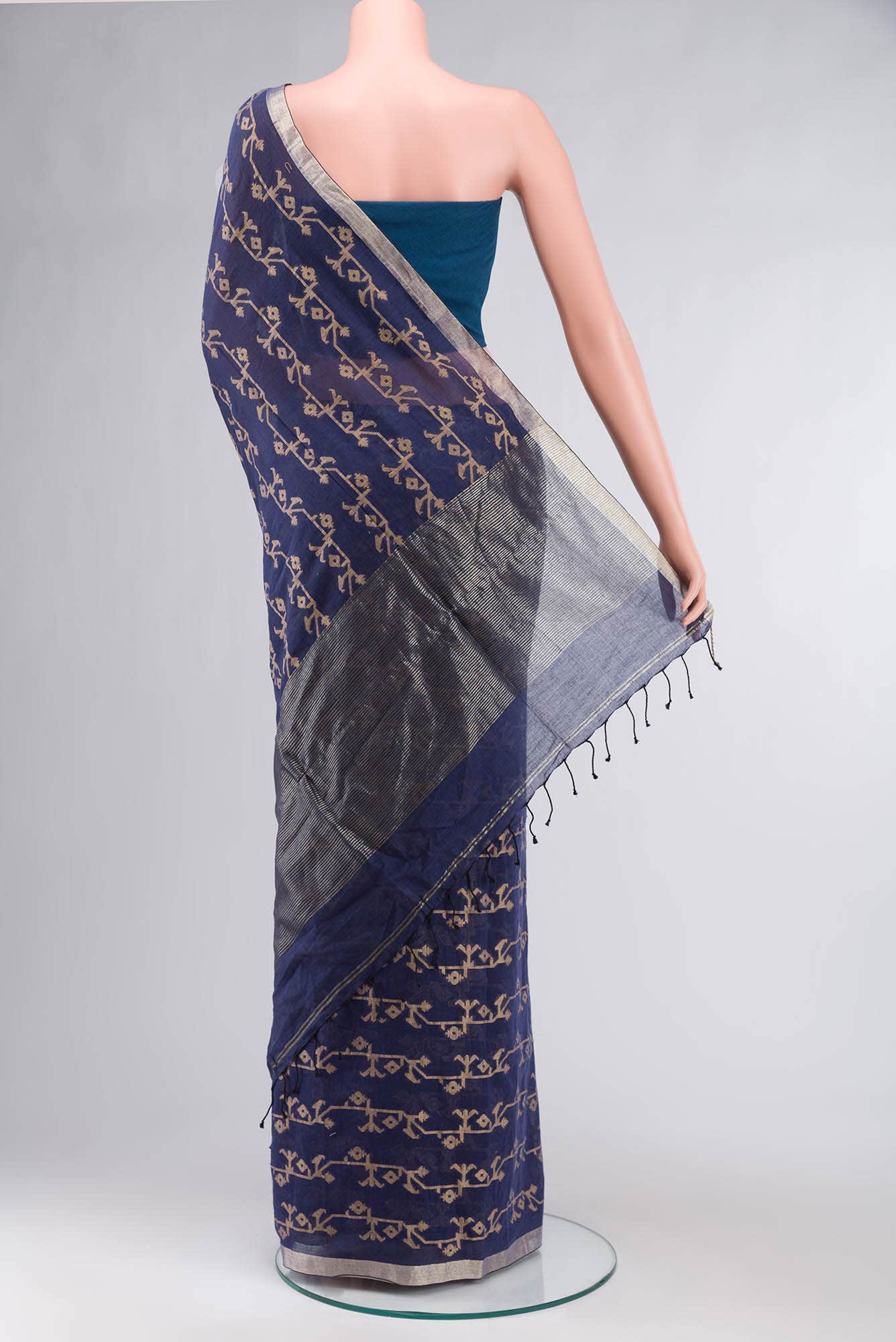 Kadambini-Navy Blue Bengal Cotton saree